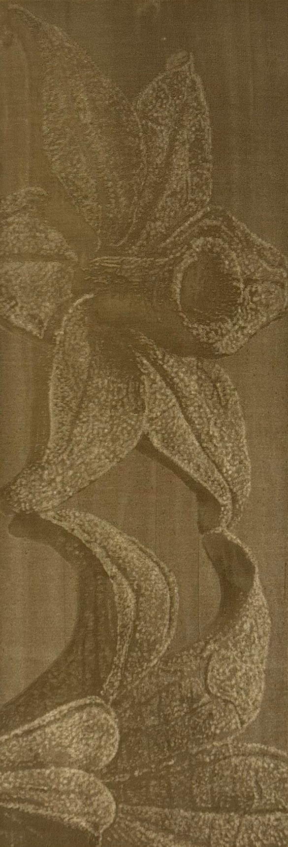 Leonardo Meoni, Pesto (2024; tecnica mista su velluto, 120 x 40cm). Su concessione di Amanita gallery