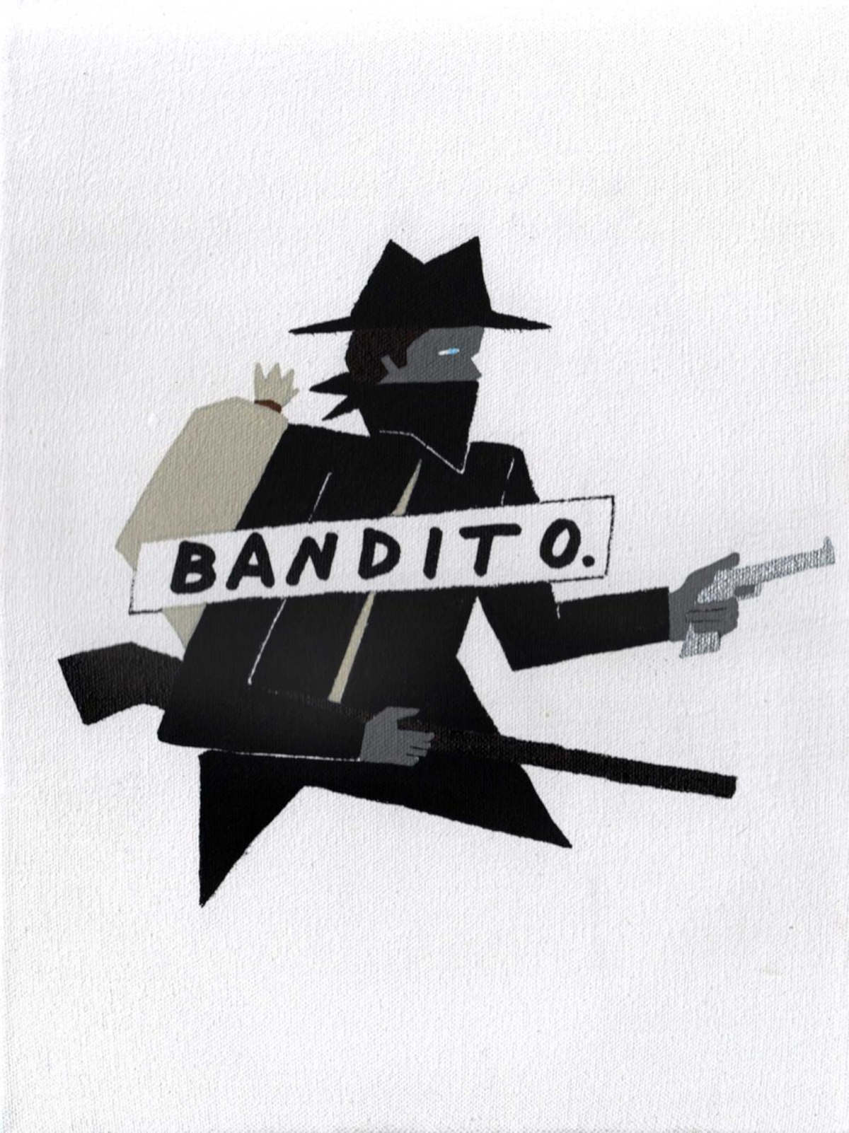 Umar Rashid, *Bandito* (2024; ink and acrylic on canvas, 31 x 23 cm). Courtesy of Studio d&rsquo;arte Raffaelli