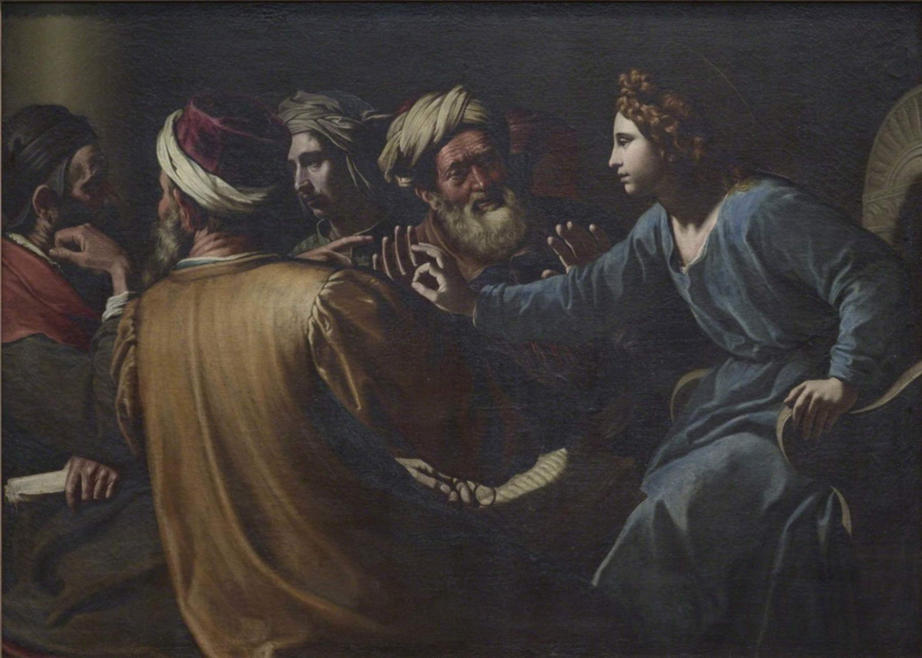 Antiveduto Gramatica, „Disputa coi dottori“ (um 1613; Öl auf Leinwand, 139 x 194 cm; Privatsammlung, als langfristige Leihgabe bei den National Galleries of Scotland, Edinburgh)