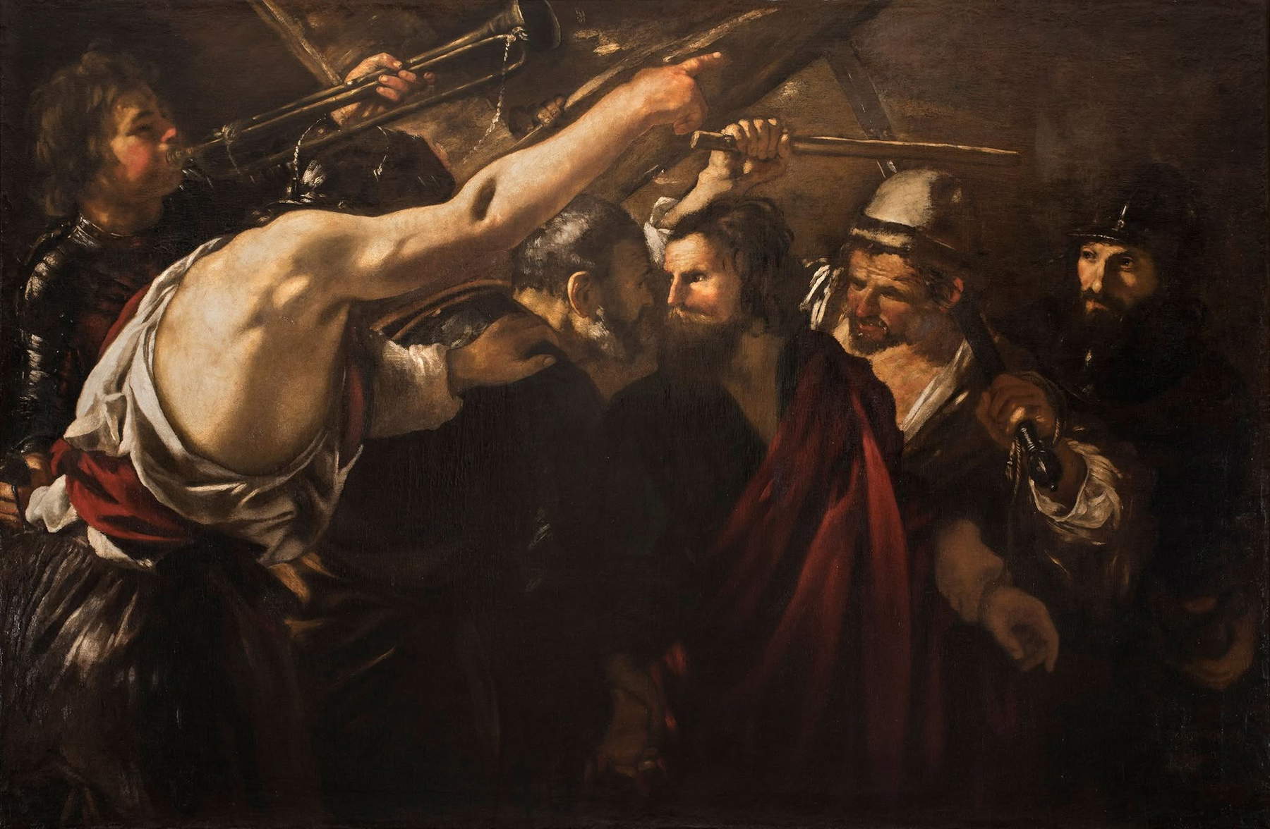 Giovanni Serodine, Begegnung der Heiligen Petrus und Paulus auf dem Weg zum Martyrium (1625; Öl auf Leinwand, 144 x 220 cm; Rom, Galleria Nazionale d’Arte Antica im Palazzo Barberini)