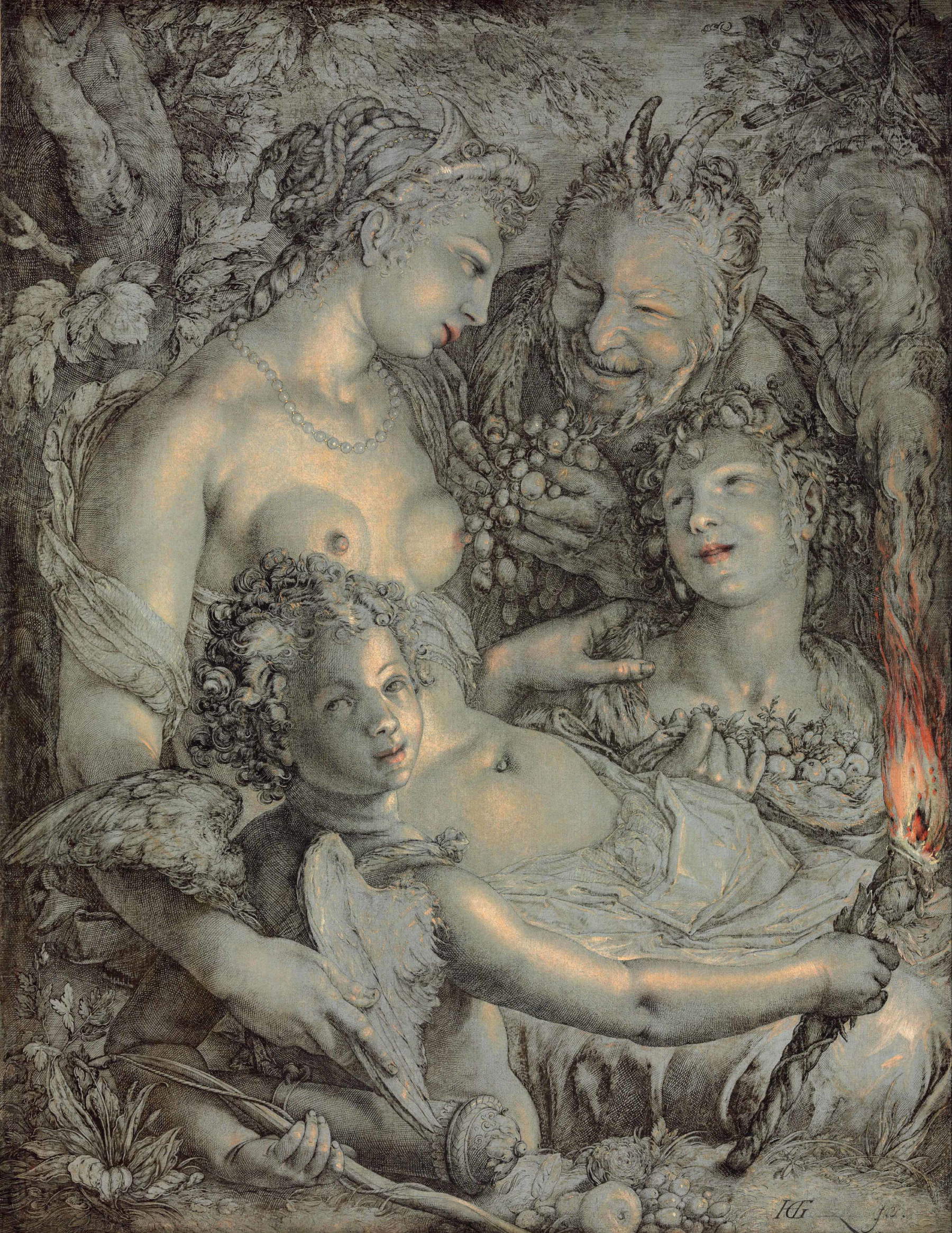 Hendrick Goltzius, „Sine Cerere et Libero friget Venus“ (ca. 1600–1603; Feder und Tinte, Öl auf Leinwand, 105,1 × 80 cm; Philadelphia, Philadelphia Museum of Art) &copy;Philadelphia Museum of Art