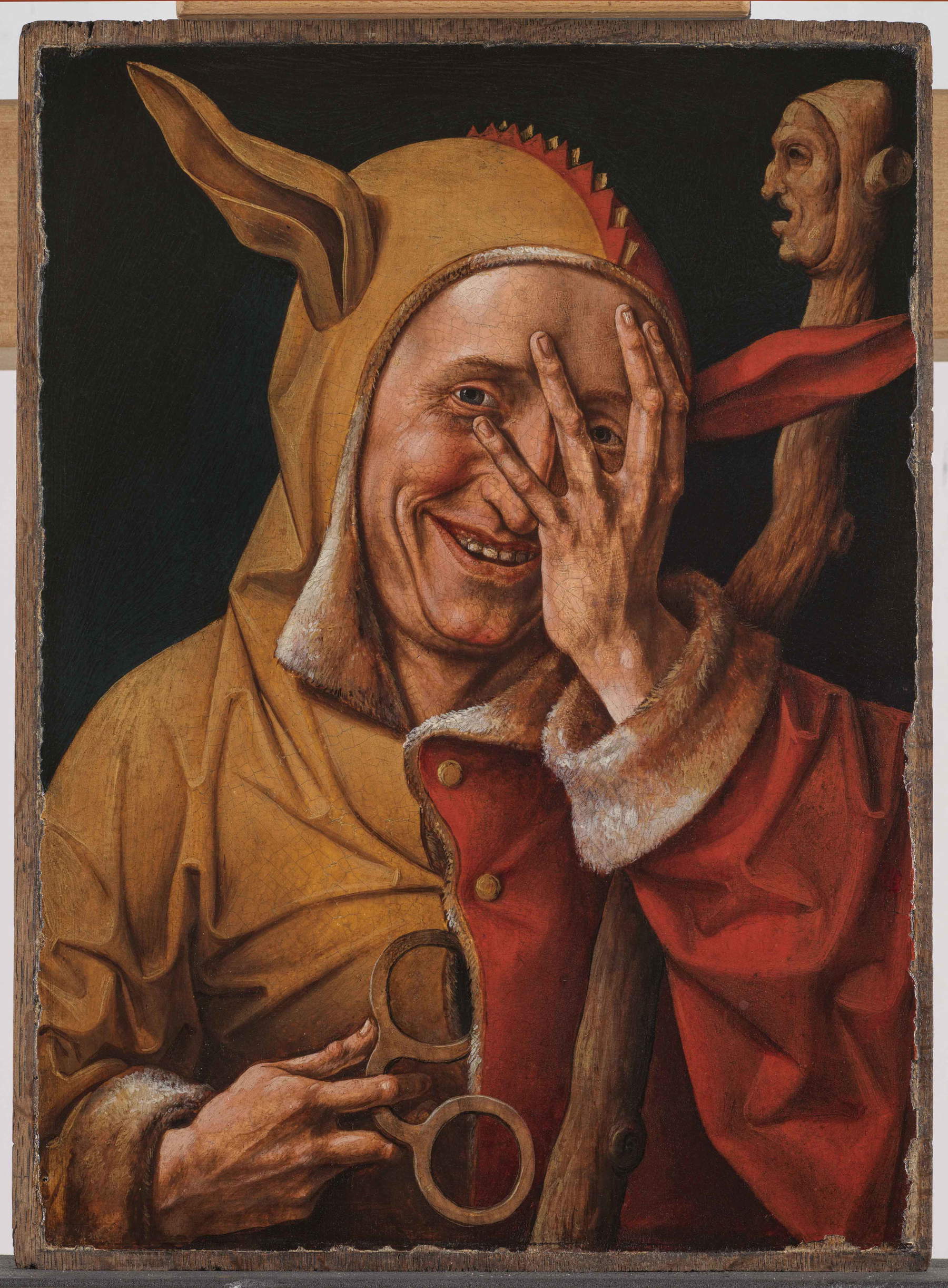 Meister von 1537 (ehemalige Niederlande), Frau, die durch ihre Finger blickt (um 1548; Öl auf Holz, 34,1 x 24,8 cm; Antwerpen, The Phoebus Foundation) &copy; The Phoebus Foundation