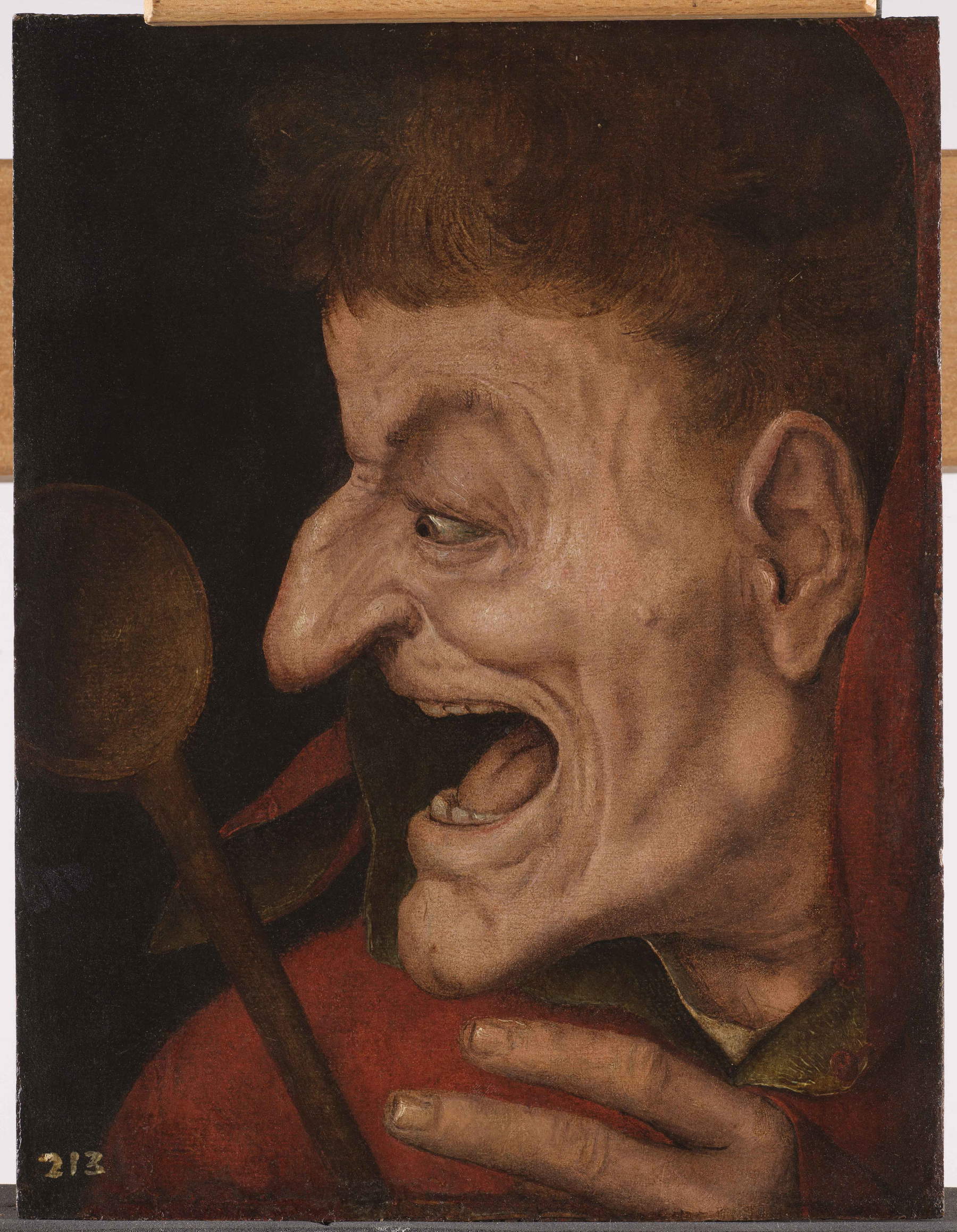 Quentin Metsys, „Verrückte mit Löffel“ (ca. 1525–1530; Öl auf Papier, auf Holz aufgezogen, 25,5 × 19,5 cm; Antwerpen, The Phoebus Foundation) &copy; The Phoebus Foundation