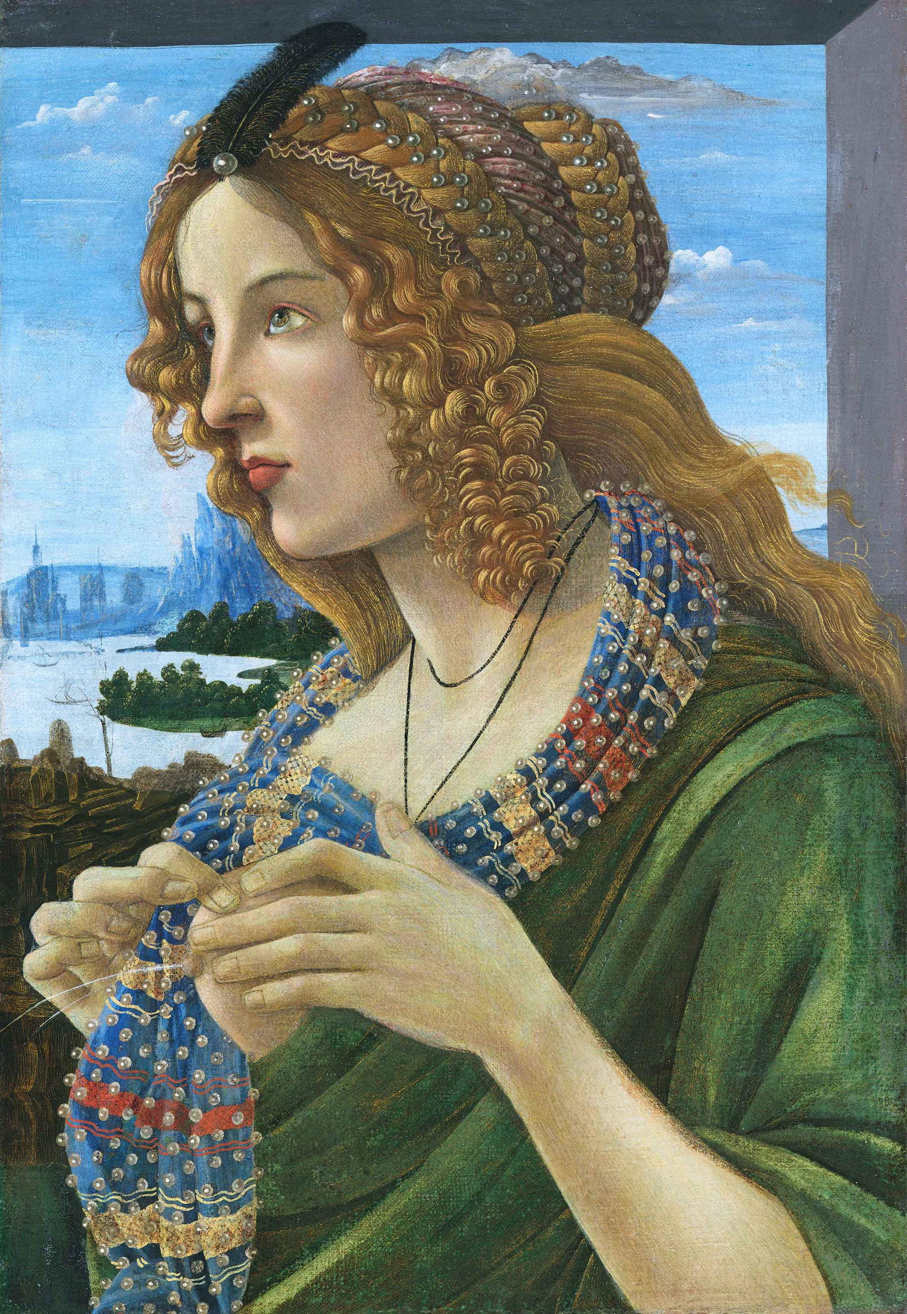 Sandro Botticelli (zugeschrieben), Allegorisches Porträt einer weiblichen Figur (um 1490; Tempera und Öl auf Leinwand, 58,5 x 40,5 cm; Privatsammlung) &copy;SmartStamp.com