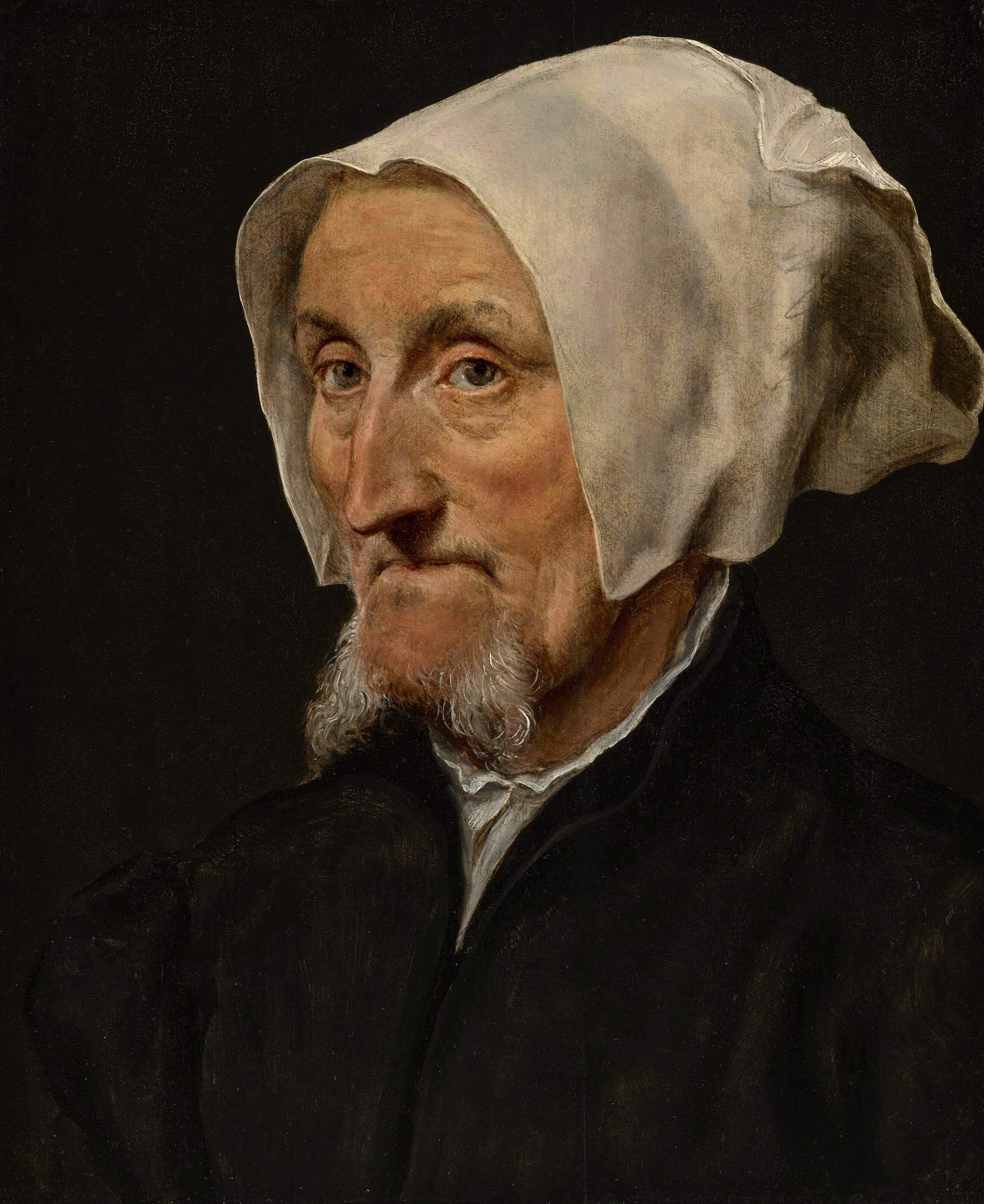 Willem Key, Porträt von Margret Halseber aus Basel oder Die Dame mit den zwei Bärten (zweite Hälfte des 16. Jahrhunderts; Öl auf Holz, 31,7 x 26 cm; Privatsammlung)