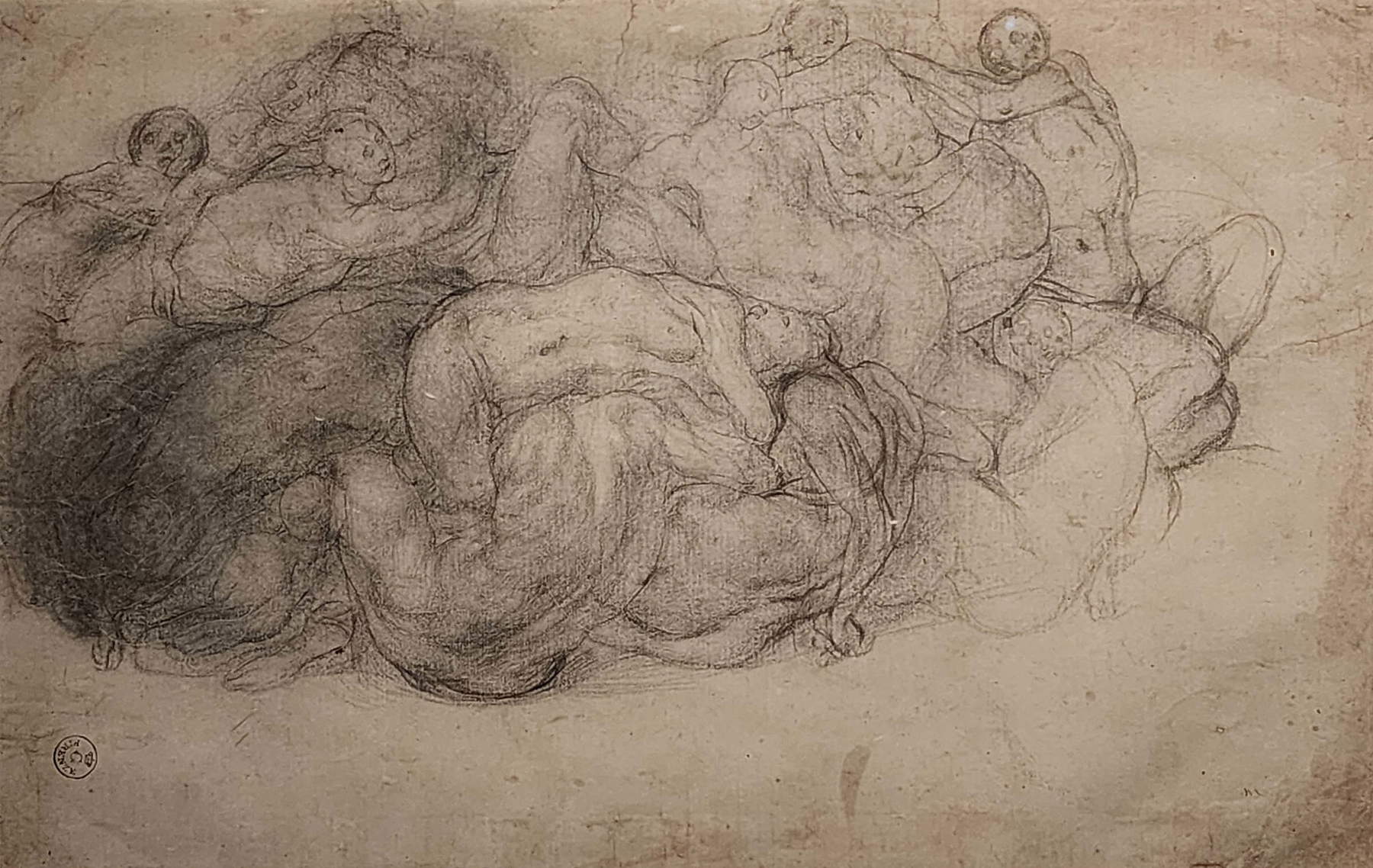 Pontormo, Study for *The Great Flood*, choir of San Lorenzo, recto (c. 1550; black chalk, white chalk, traces of stylus on paper; Florence, Uffizi Galleries, Department of Drawings and Prints, inv. GDS 6754 F, recto)