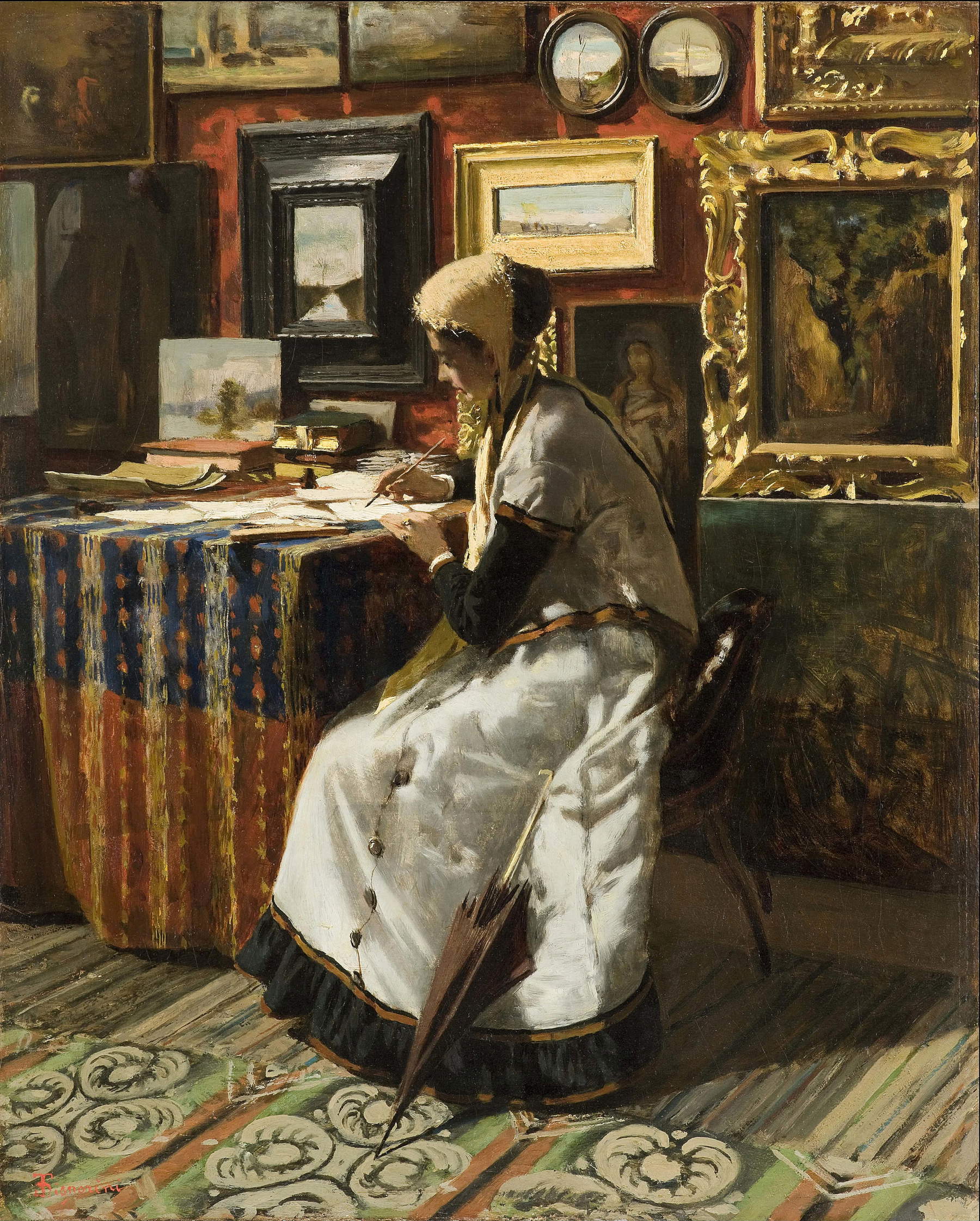 Telemaco Signorini, Unable to Wait (1867; oil on canvas, 46.6 x 37.5 cm; Milan, Gallerie d'Italia)