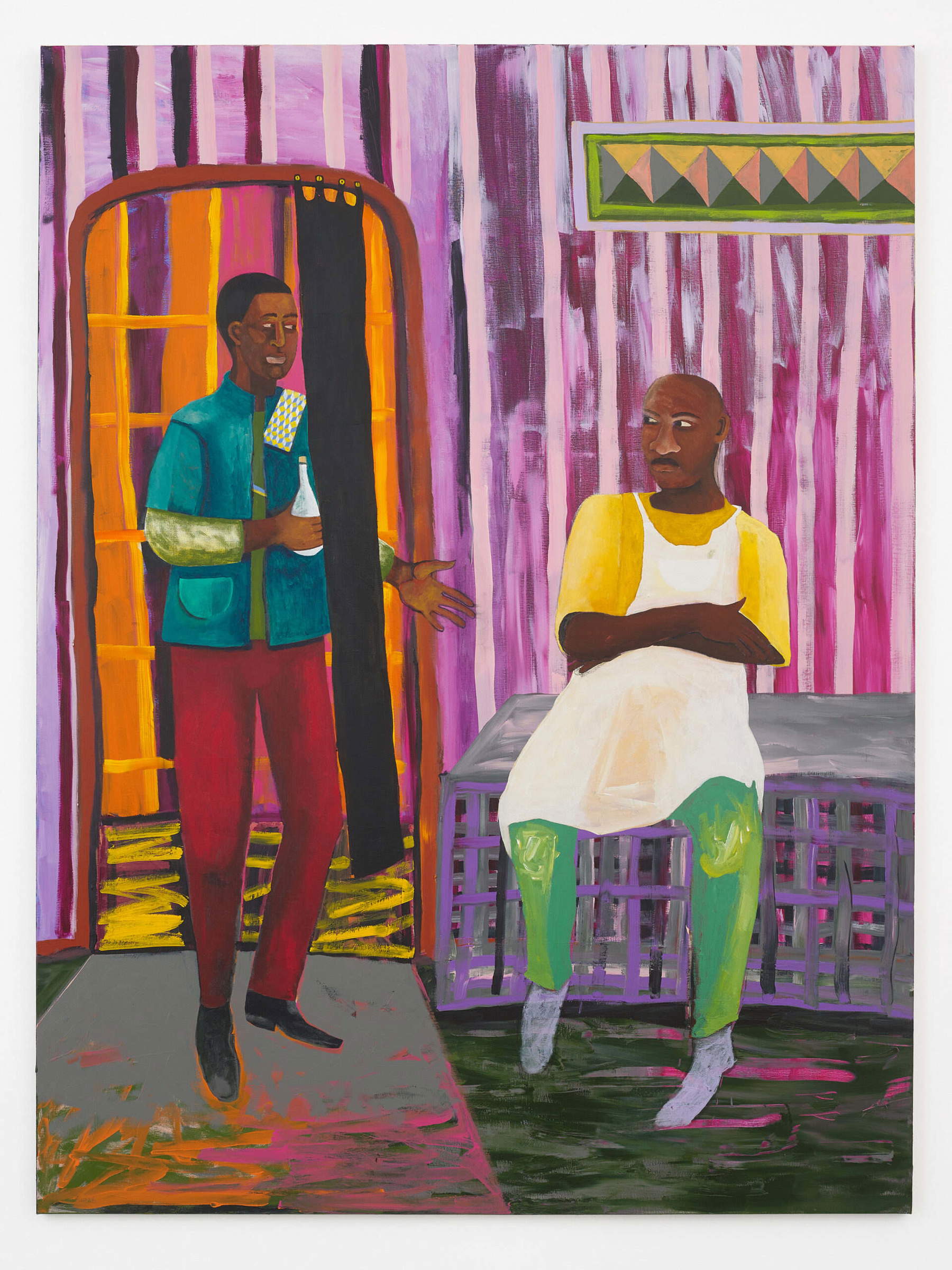 Lubaina Himid, Repair Jobs (2025; acrílico y carboncillo sobre lienzo, 243,84 x 182,88 cm)
