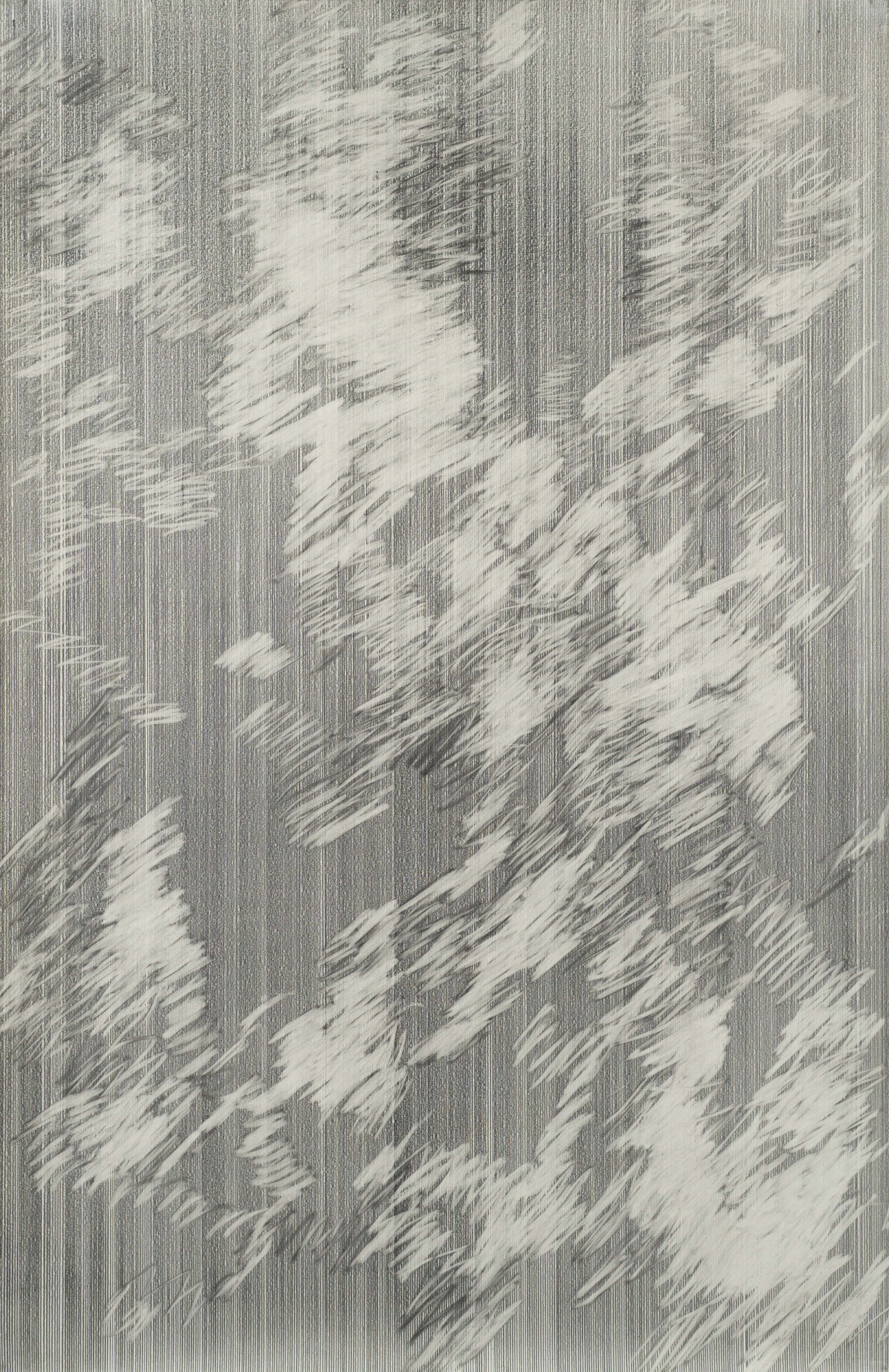 Nicolas Müller, Ohne Titel (Erased) (2025; Graphit und Radiergummi auf Papier, 156 x 102 cm)