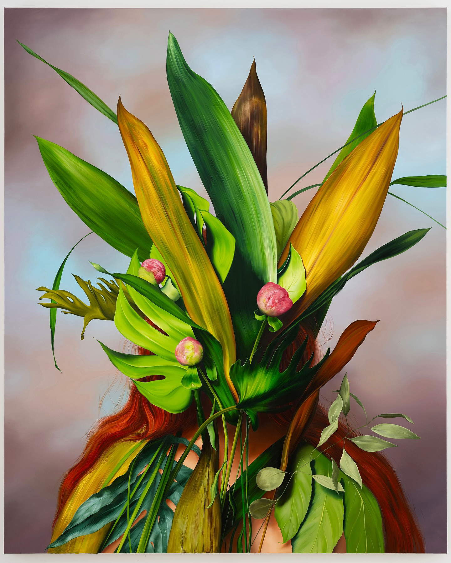 Ewa Juszkiewicz, *Portrait with Peonies* (2025; oil on canvas, 160 x 130 cm)