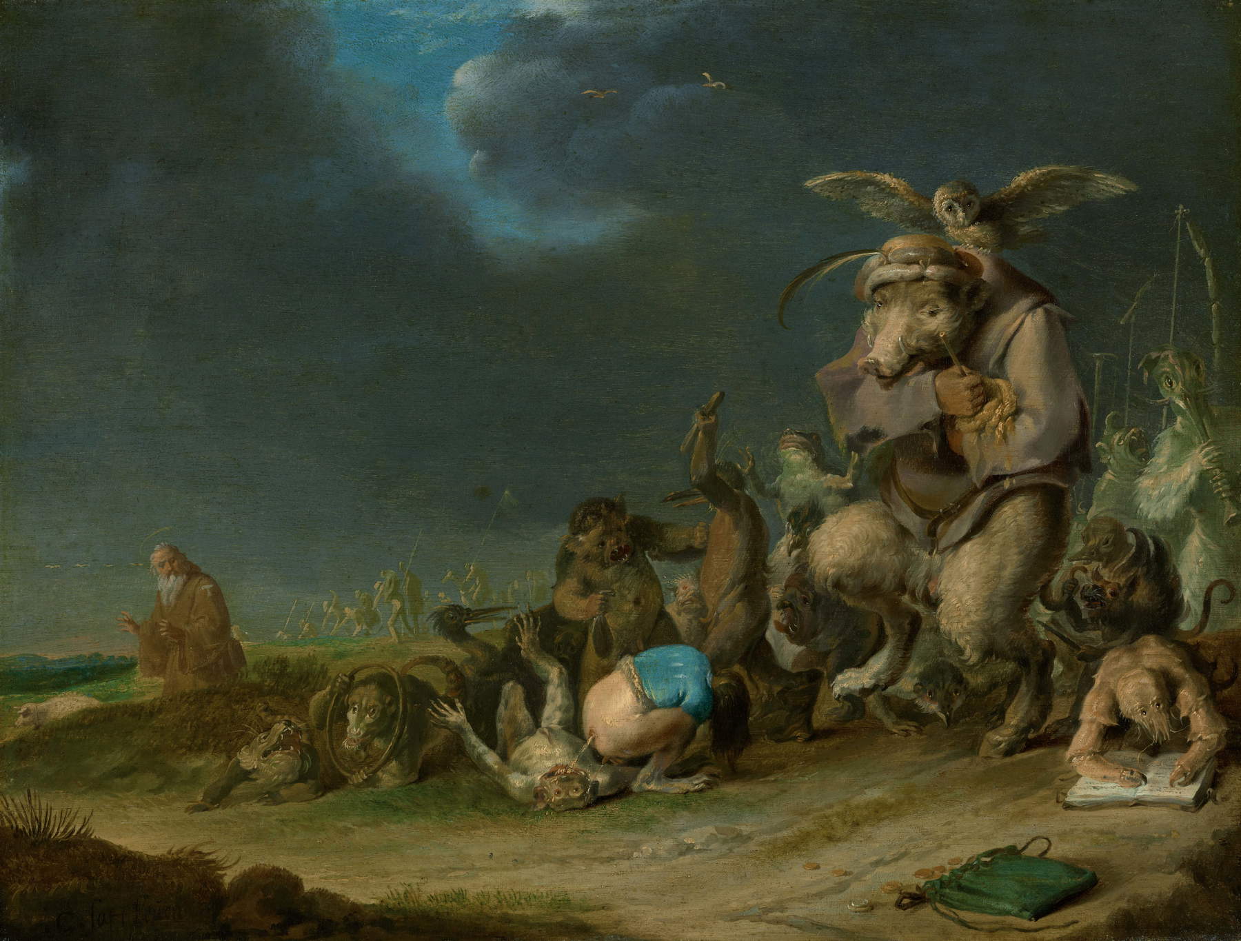 Cornelis Saftleven, Les tentations de saint Antoine (vers 1629 ; huile sur bois, 23 x 32 cm ; Collections princières du Liechtenstein, Vaduz-Vienne)