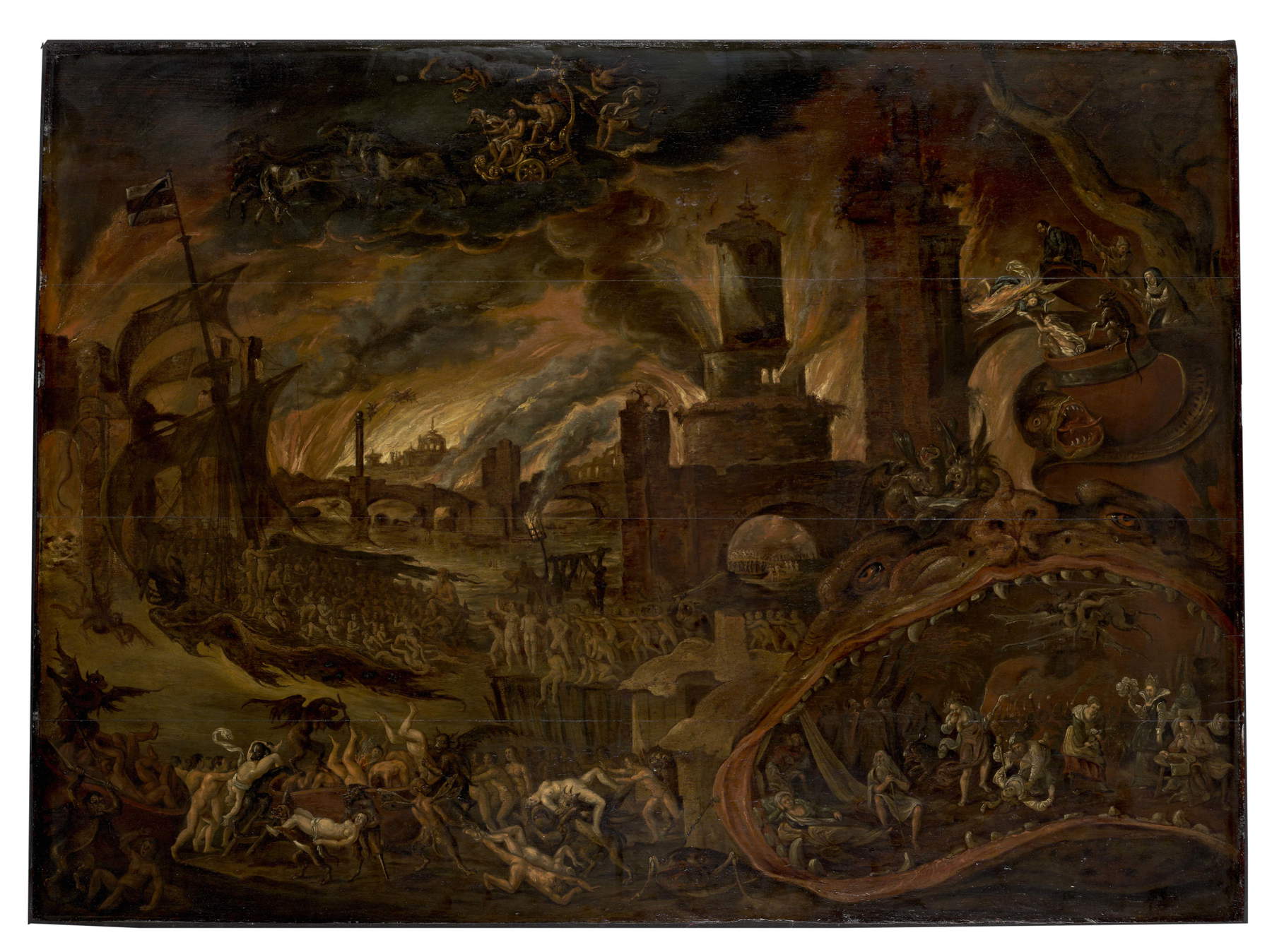 Jacob van Swanenburg, L'Enfer avec la barque de Charon (après 1594 ; huile sur toile, 93,5 x 124 cm ; Leyde, Museum De Lakenhal)