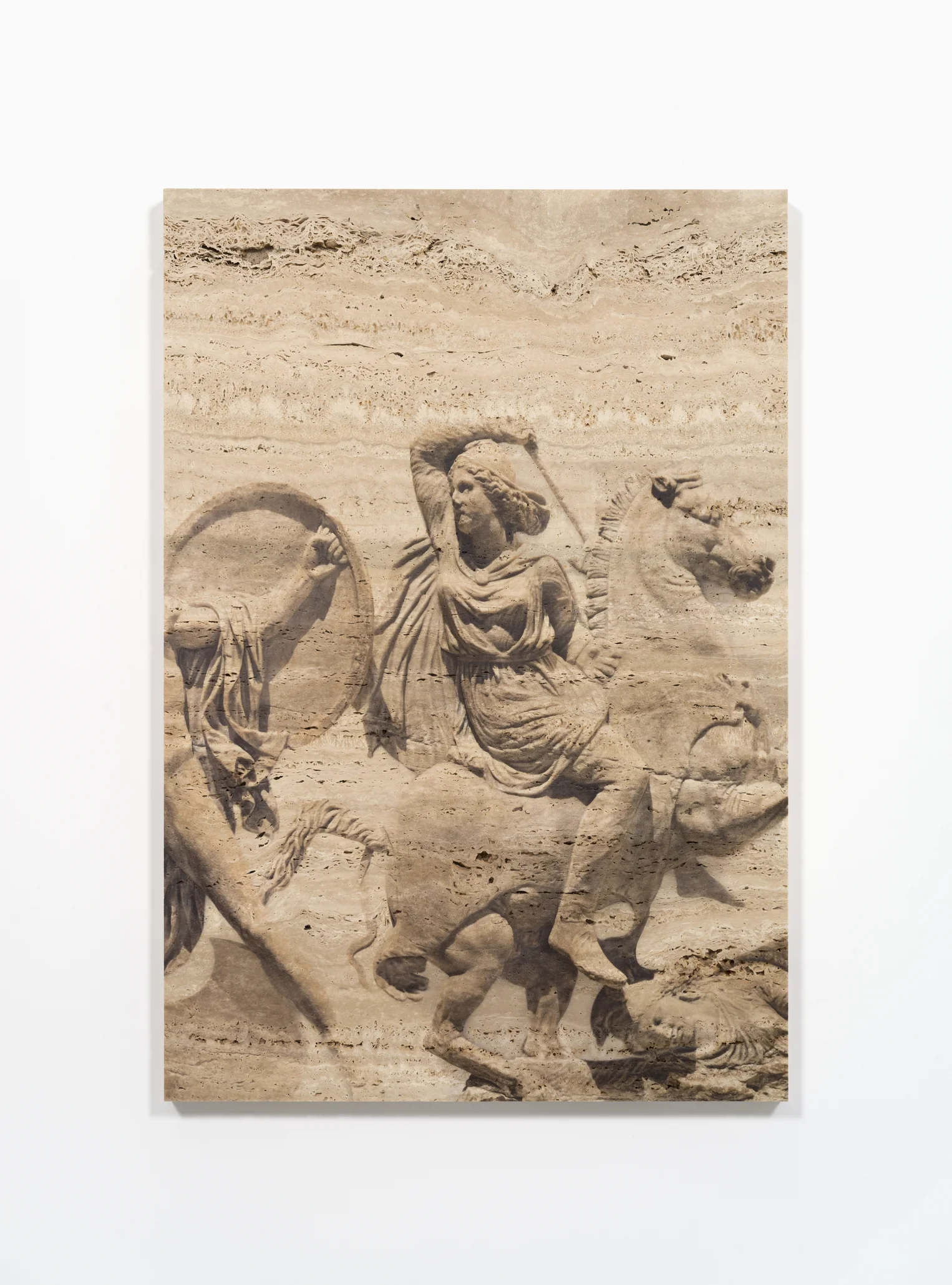 Elisa Sighicelli, Kreuza (2026; stampa UV su travertino, 87 x 60 x 4 cm). Presentata da: Rossi &amp; Rossi