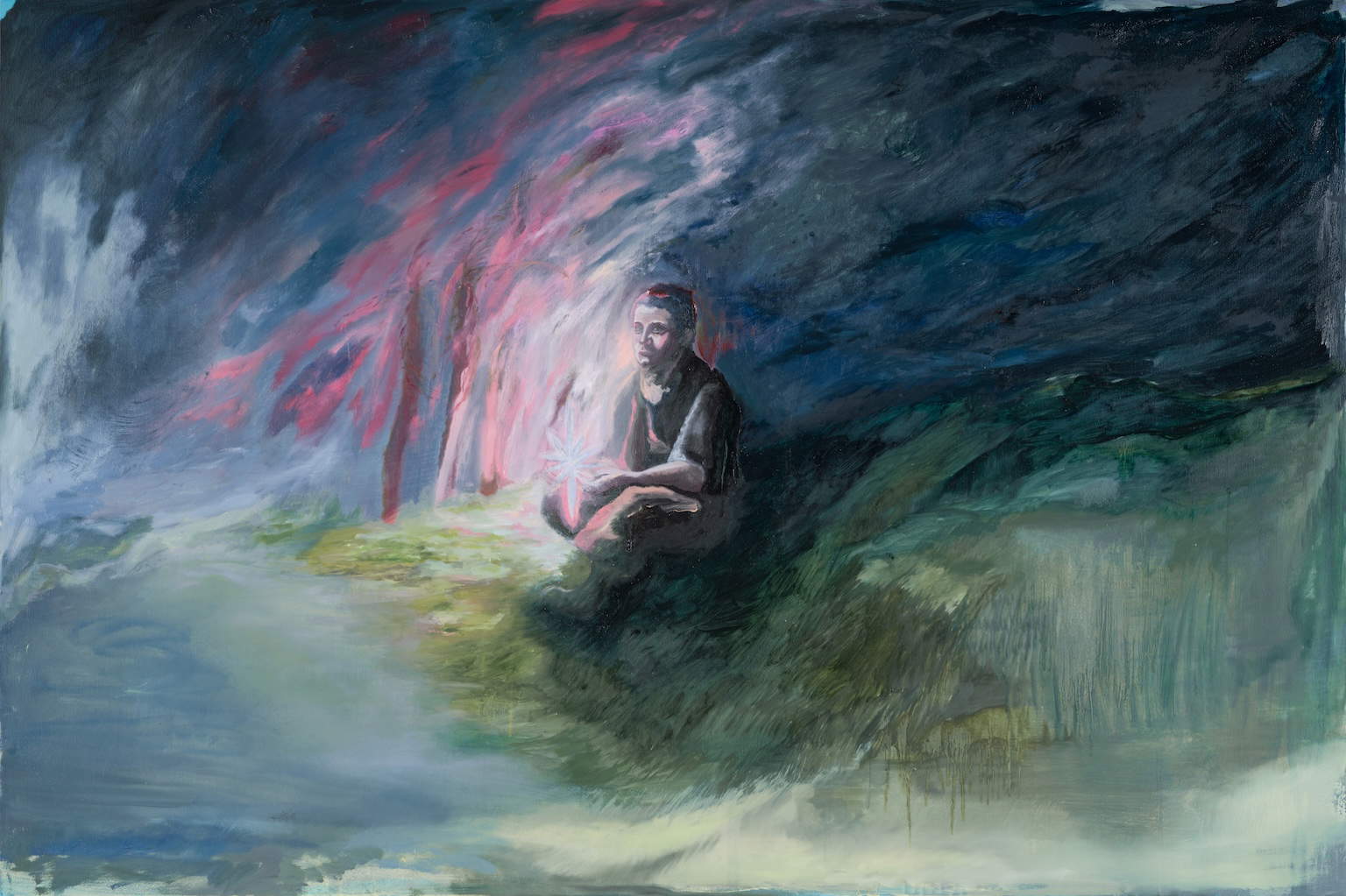 Federica Giulianini, L'ultimo imperatore (2026; tecnica mista su lino, 100 x 150 cm). Presentato da: Ceravento