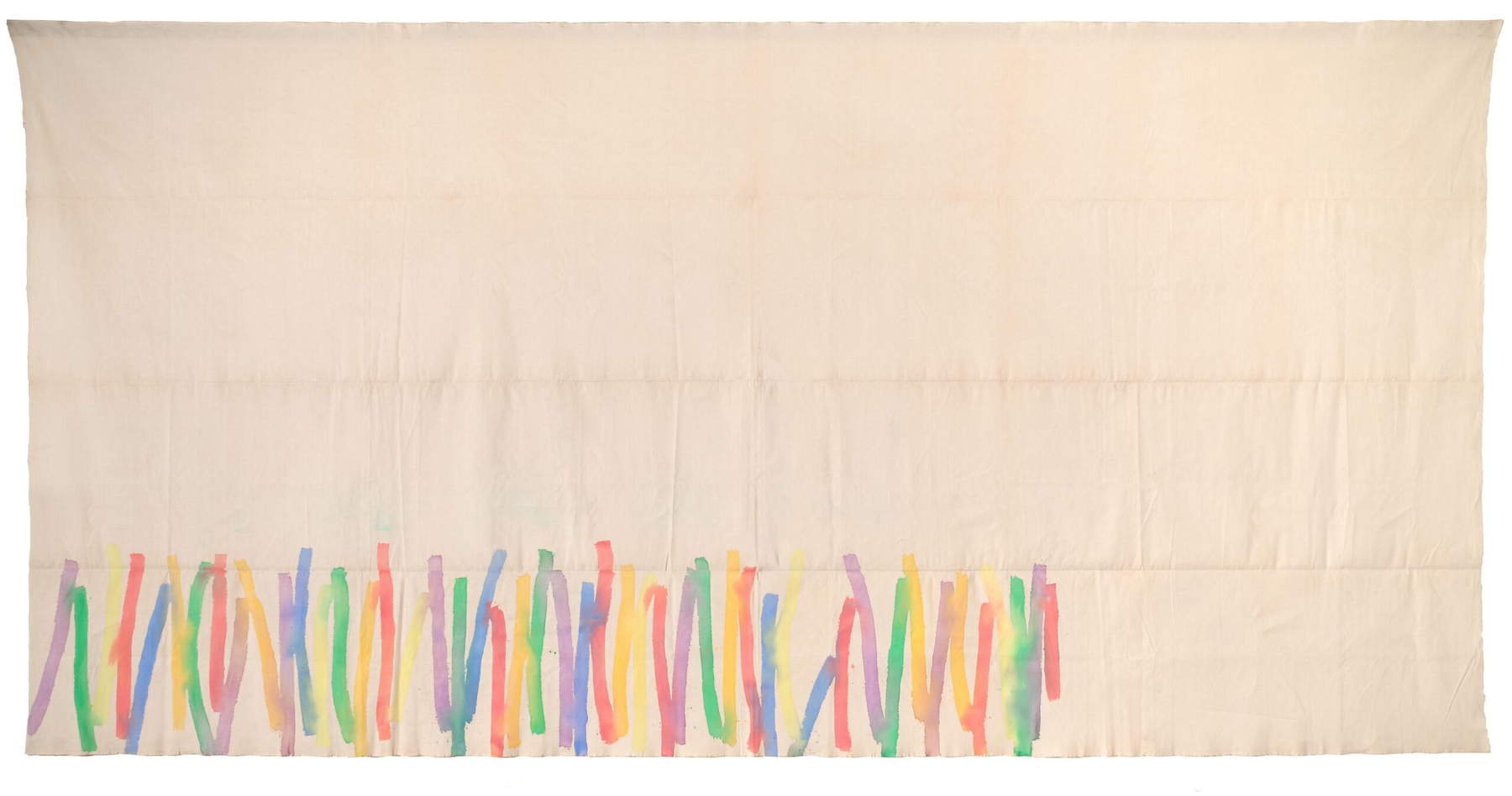 Giorgio Griffa, Strisce policrome (1936; acrilico su tela, 236 x 497 cm). Presentato da: Repetto Gallery