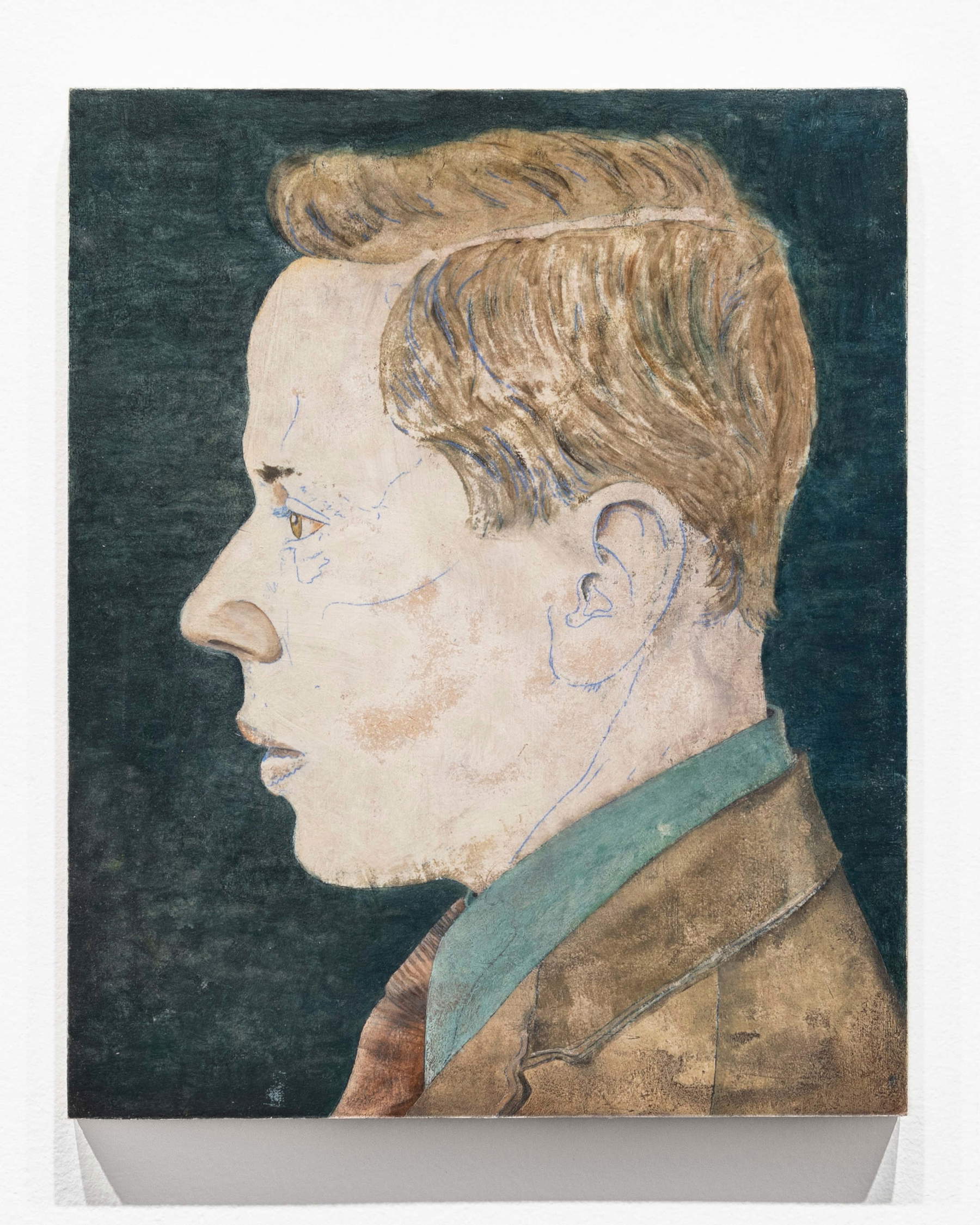 Josef J&auml;gnef&auml;lt, Unsure of what to say (2025; olio su tavola, 27 x 22 cm). Presentato da: Saskia Neuman Galleries