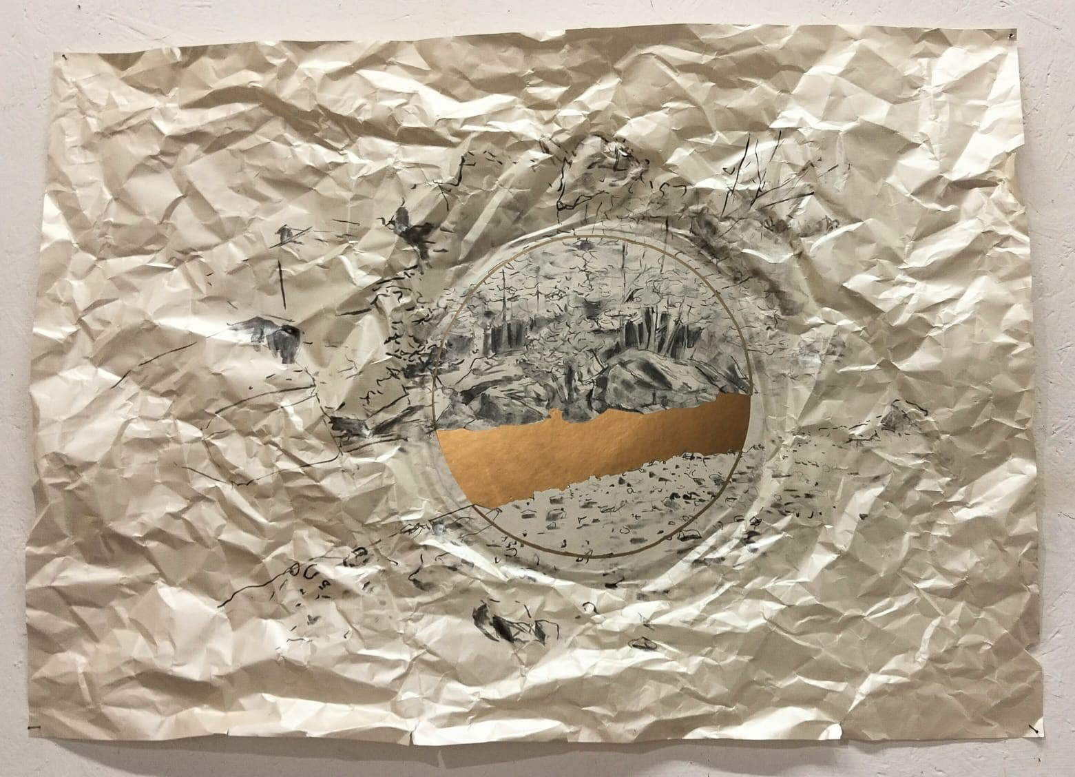 Marco Di Giovanni, Santerno-koi (2026; foglia oro e inchiostro su carta, 50 x 70 cm). Presentato da: Il Chiostro Arte &amp; Archivi