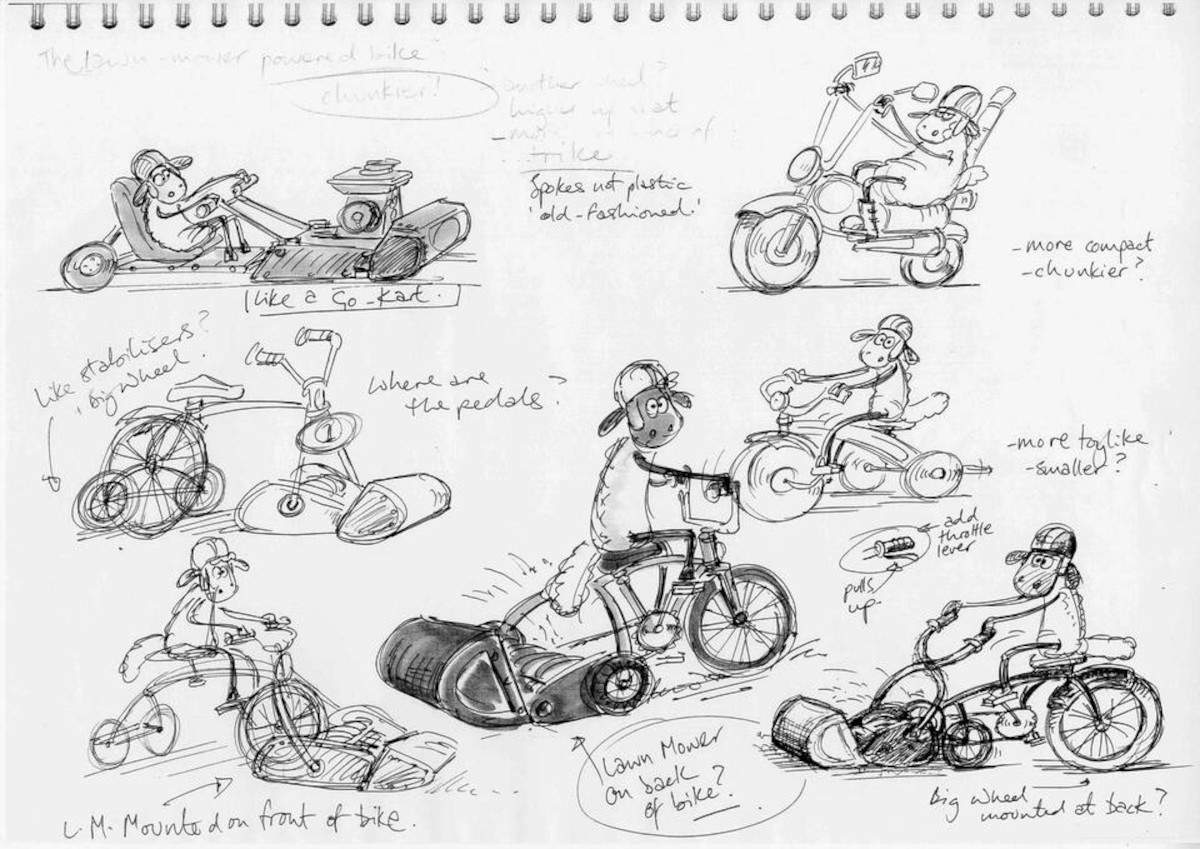 Shaun the Sheep bike sketch. &copy; and TM Aardman Animations LTD