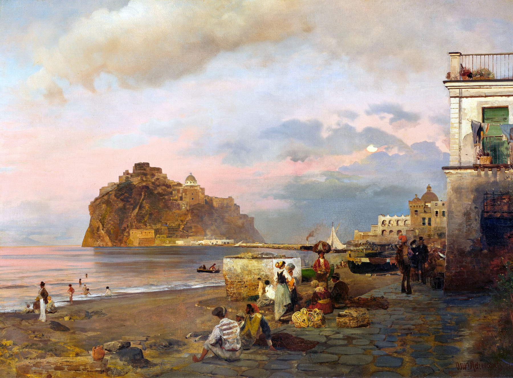 Achenbach Oswald, Abendstimmung am Hafen von Ischia - Atmosphère du soir dans le port d'Ischia (1884). Photo : Walter Bayer Munchen