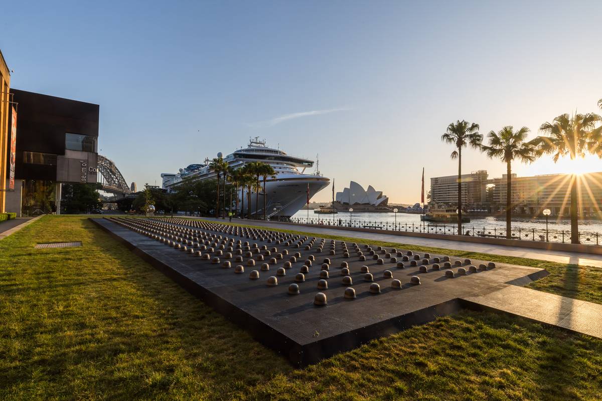 Ai Weiwei, *Mushrooms* (2026; cast iron), installation view, Museum of Contemporary Art Australia, Sydney, 2026. Commissioned by the Museum of Contemporary Art Australia for the 2026 Neil Balnaves Tallawoladah Lawn Commission. Photo: Anna Kučera, courtesy of Ai Weiwei Studio, MCA Australia, Galleria Continua, and Lisson Gallery &copy; Ai Weiwei Studio