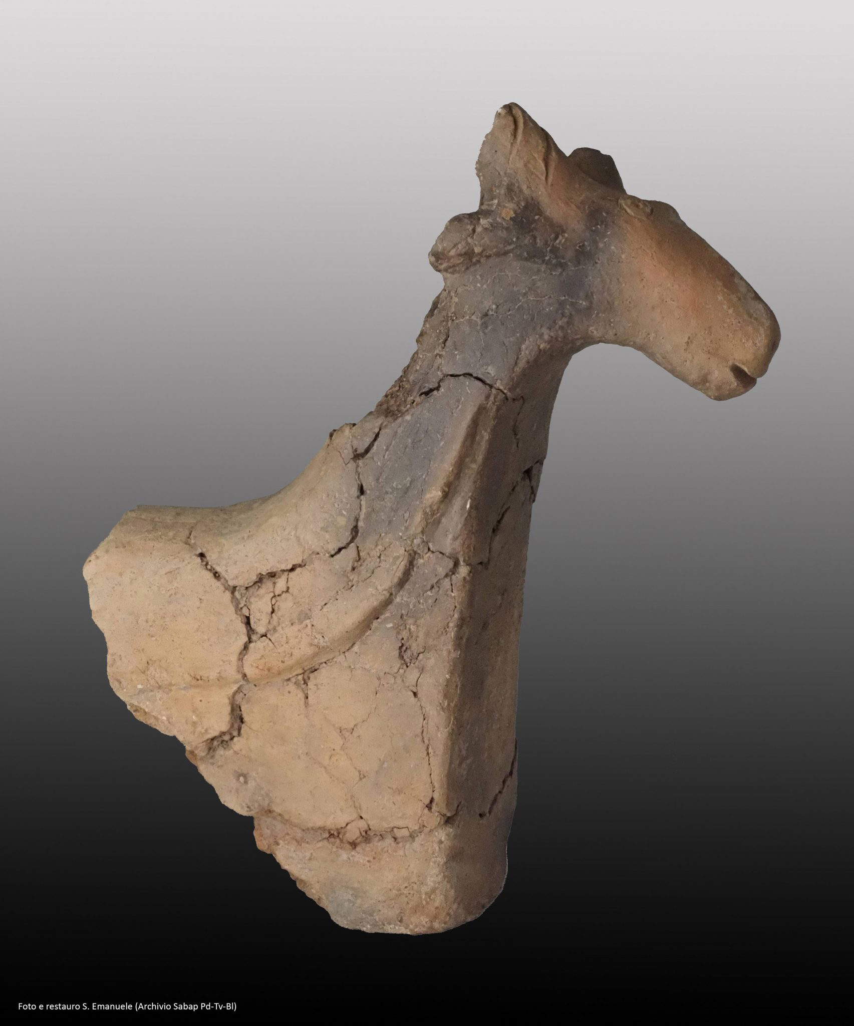 Terracotta altars with ram protome termination recovered during the archaeological excavation carried out in Padua's Via Zabarella in 2019, before and after restoration. 6th-5th centuries BC &copy; Photo credits: Sabap Pd-Tv-Bl Archives.