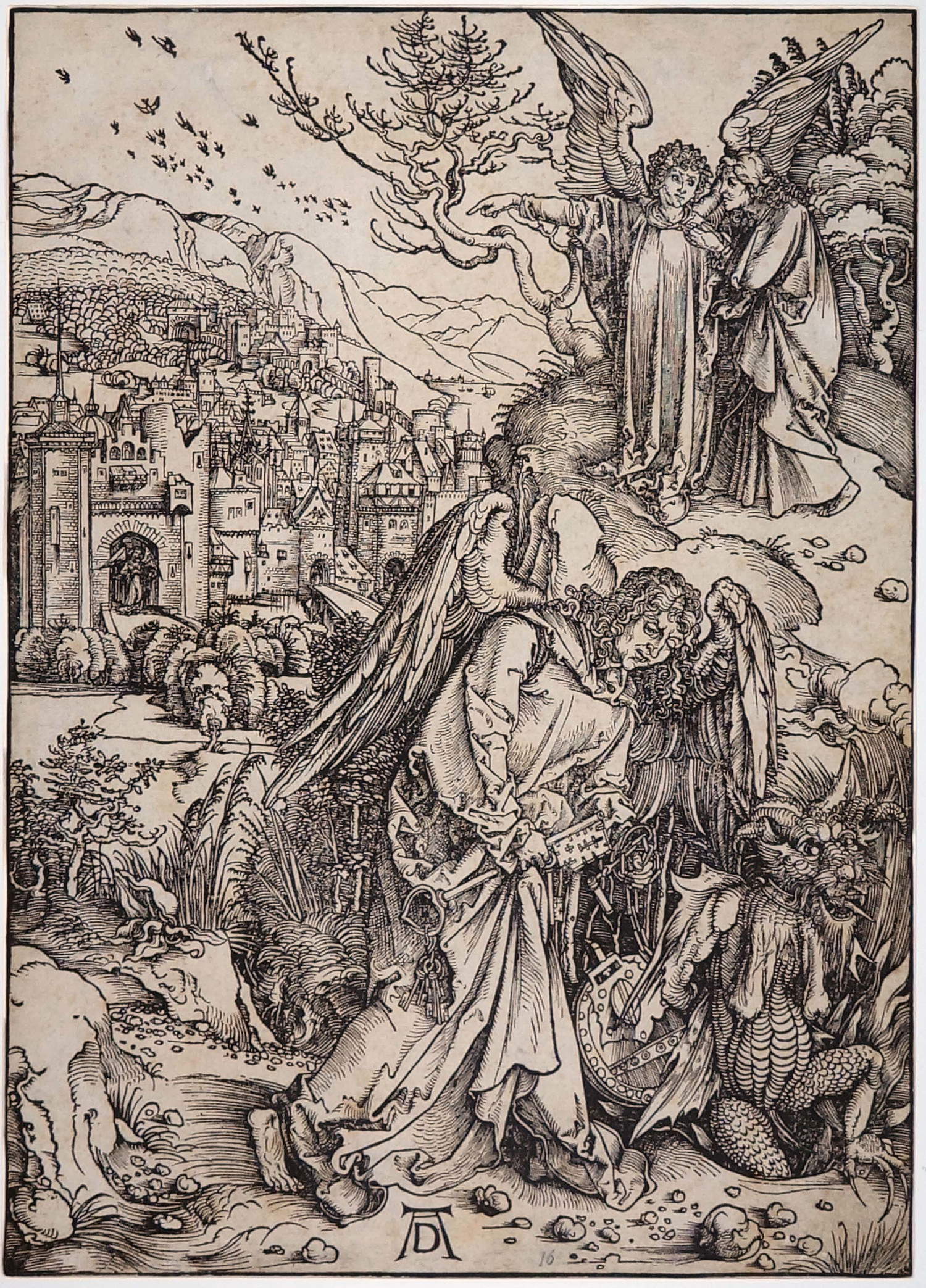Albrecht D&uuml;rer, The Angel with the Key to the Abyss (woodcut; 394 x 282 mm, inv. PN 1584)