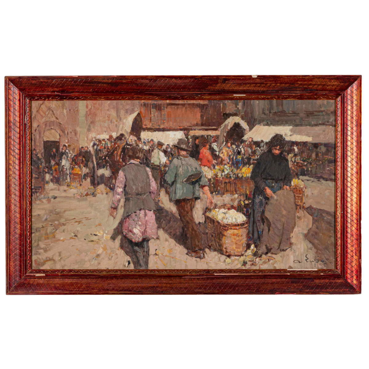 Alessandro Lupo, Scena di mercato (Olio su tela, 45,5 x 80,5 cm; Firmato A Lupo in basso a destra). Foto: Wannenes