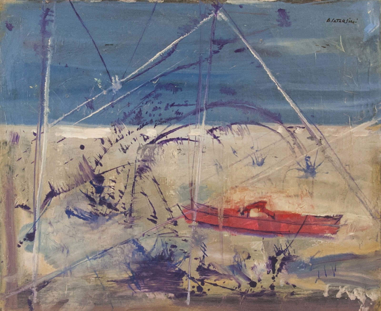 Alfredo Catarsini, *The Red Skate* (circa 1950–1960; oil on canvas, 50 x 60 cm)