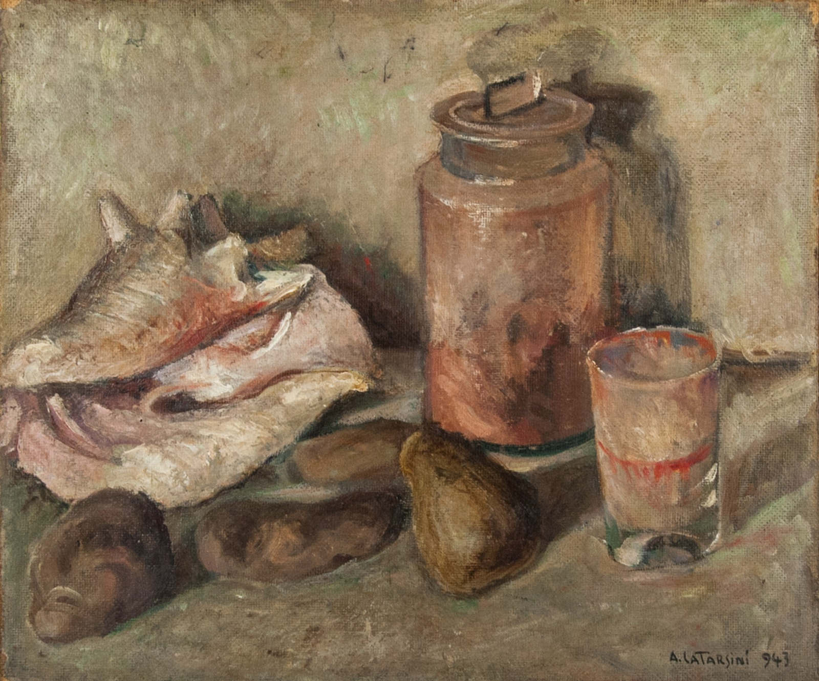Alfredo Catarsini, Still Life (1943; oil on canvas-backed cardboard, 45 x 55.5 cm)