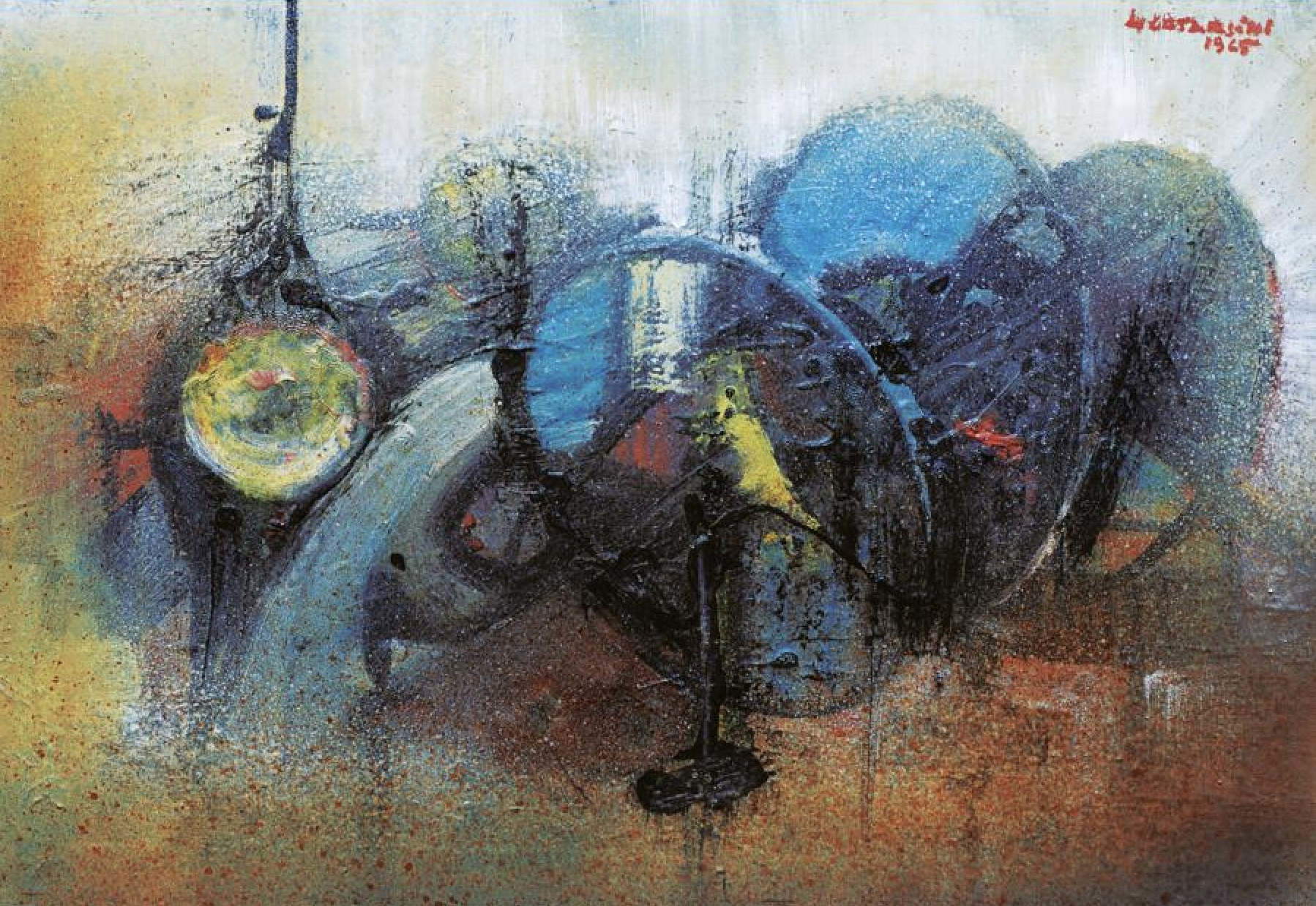 Alfredo Catarsini, Mechanical Symbolism (1965; oil on cardboard, 38 x 51 cm)