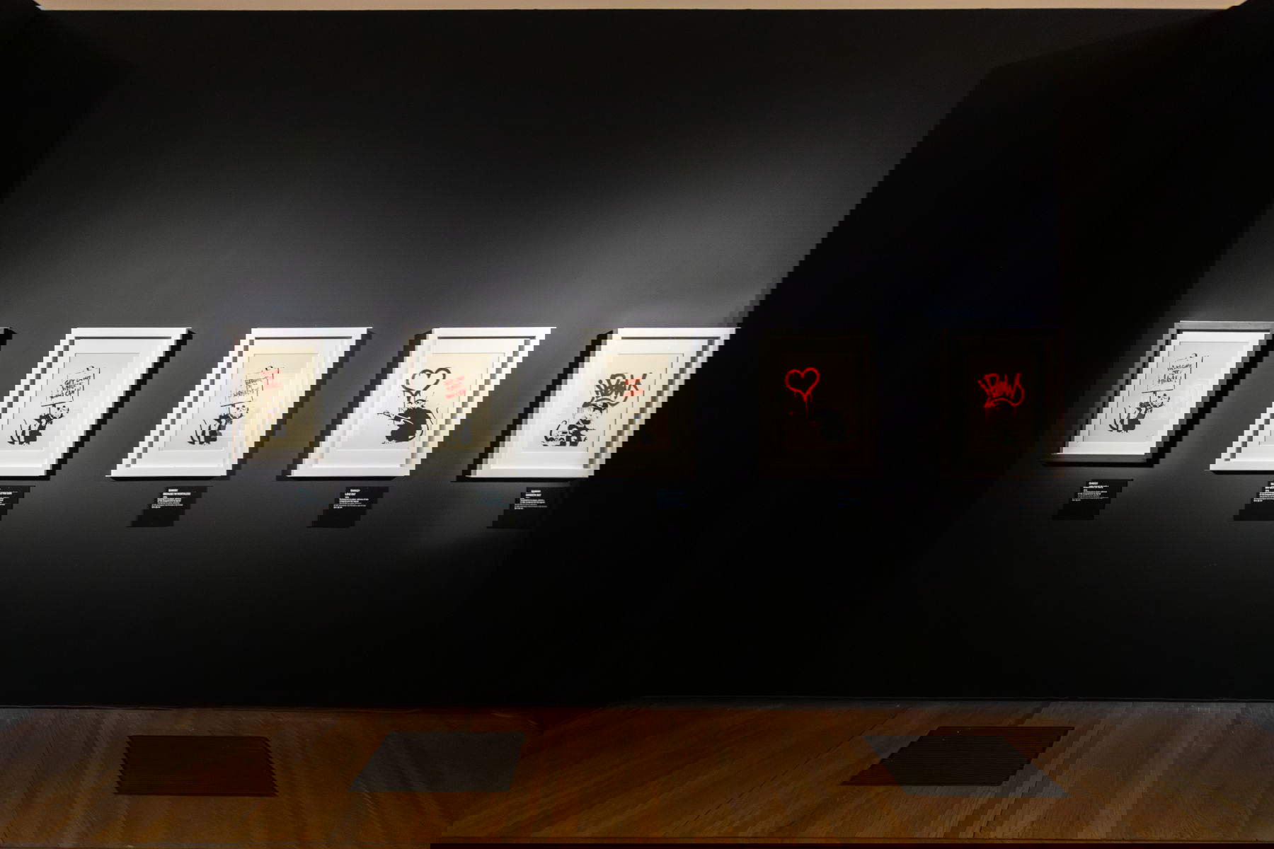 Installation view of the Banksy Archive 01 - The School of Bristol (1983-2005) exhibition at Palazzo Fava. Palazzo delle Esposizioni, Bologna. Photo: Elettra Bastoni