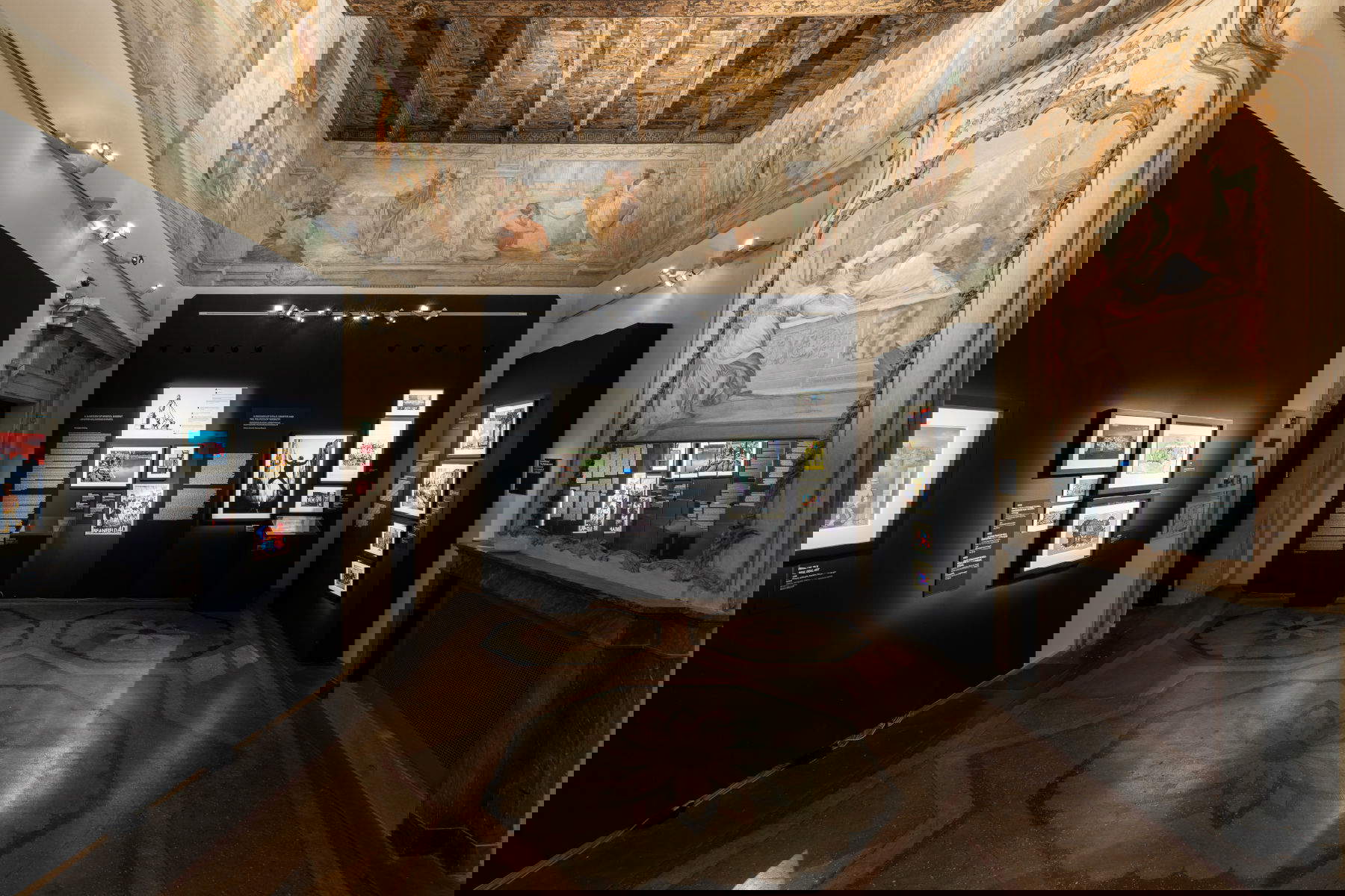 Installation view of the Banksy Archive 01 - The School of Bristol (1983-2005) exhibition at Palazzo Fava. Palazzo delle Esposizioni, Bologna. Photo: Elettra Bastoni