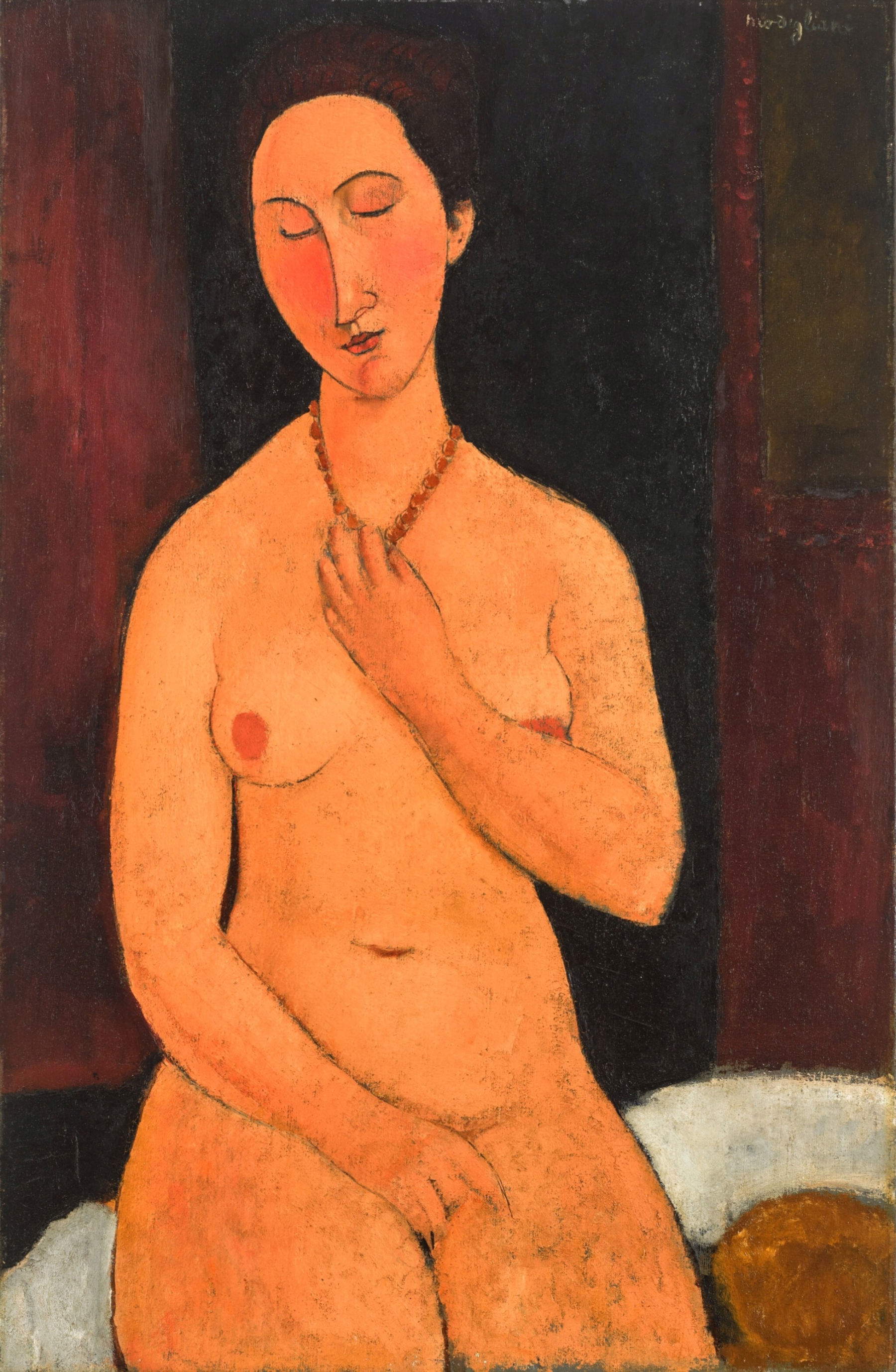 Amedeo Modigliani, Nu assis au collier (1917-1918; oil on canvas, 91.5 x 59.7 cm) Photo: &copy; Sotheby's