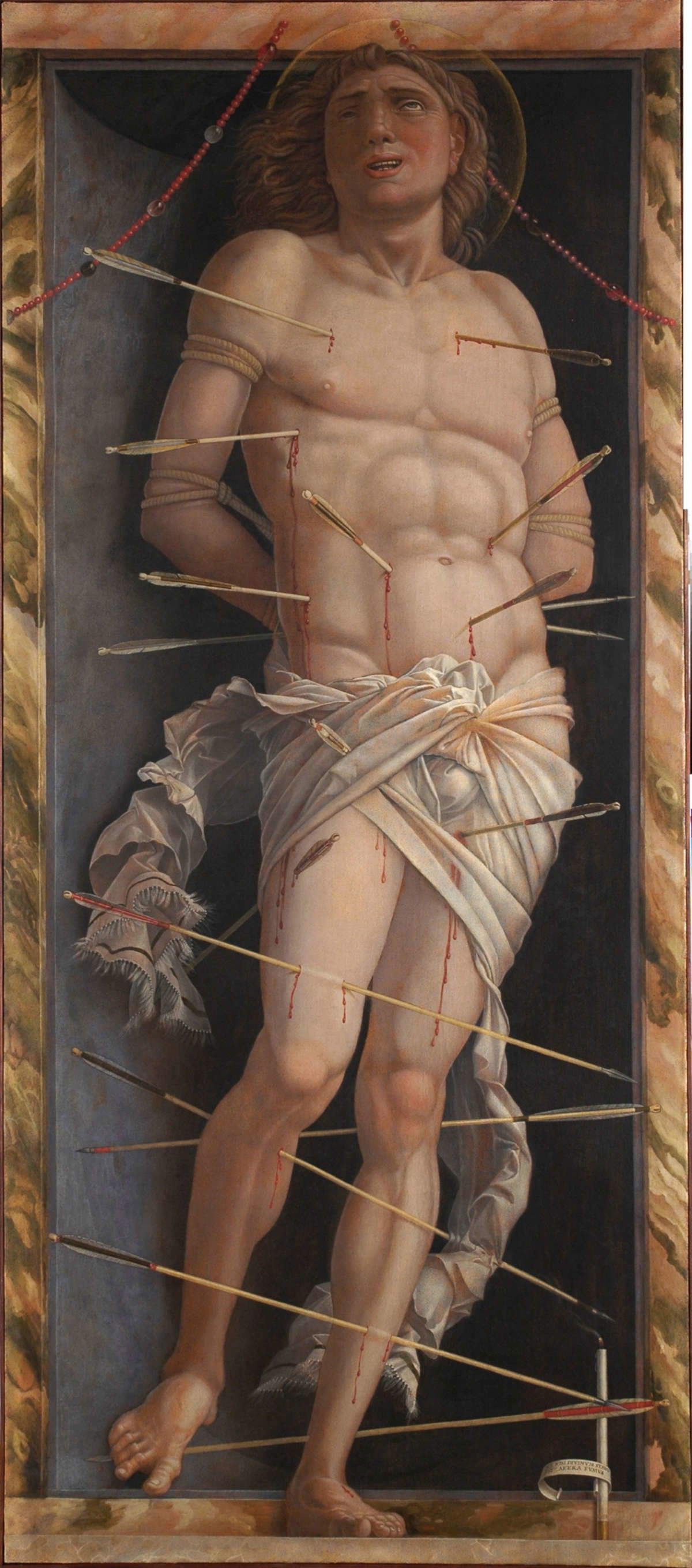 Andrea Mantegna, Saint Sebastian (1506; tempera on canvas, 213 x 95 cm; Venice, Giorgio Franchetti Gallery at Ca' d'Oro)