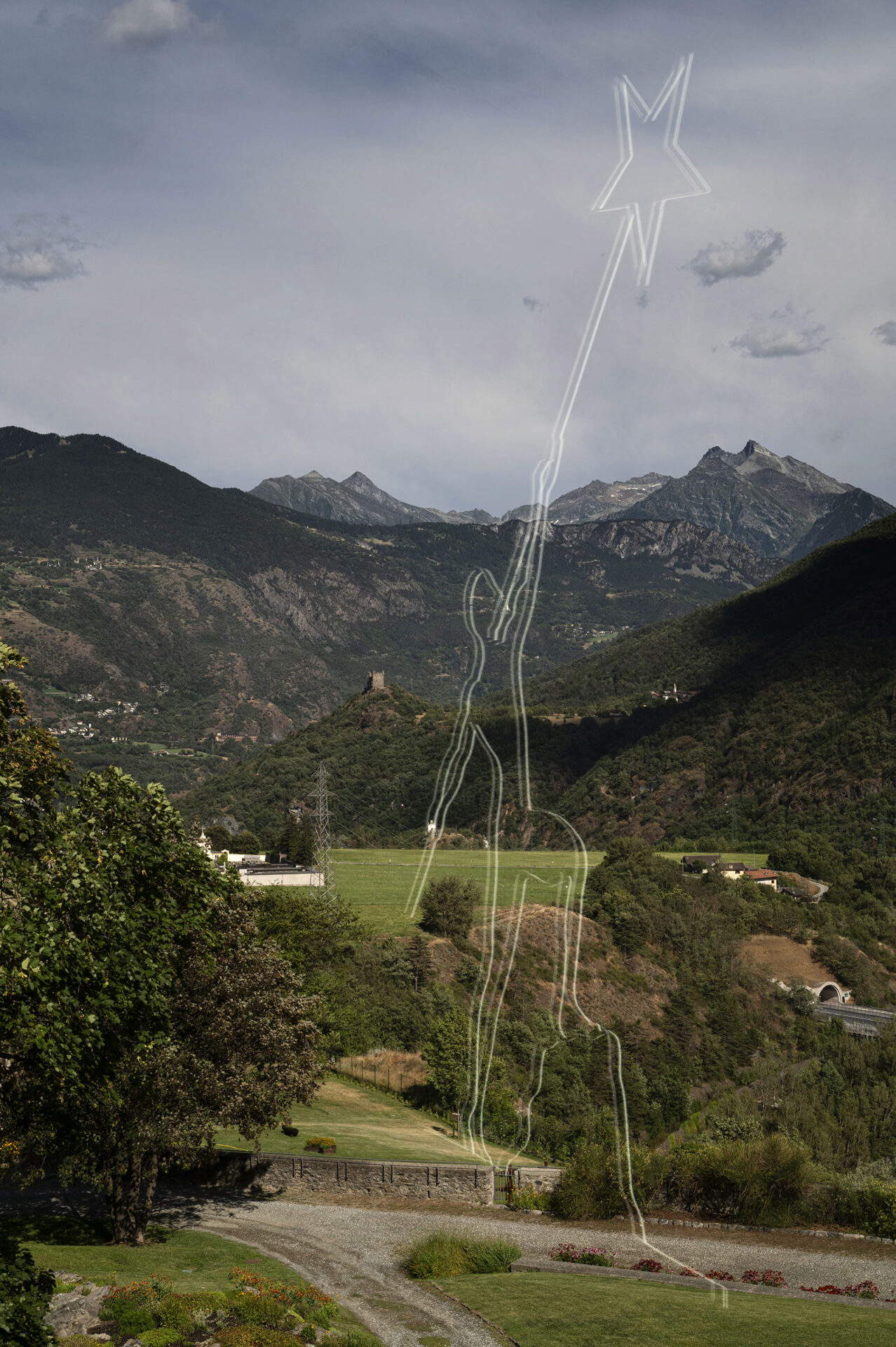 Angelo Bonello, Orione, 2026 (reflection on glass) &copy; DanielaPellegriniFoto. Ch&acirc;tillon, Gamba Castle, Museum of Modern and Contemporary Art