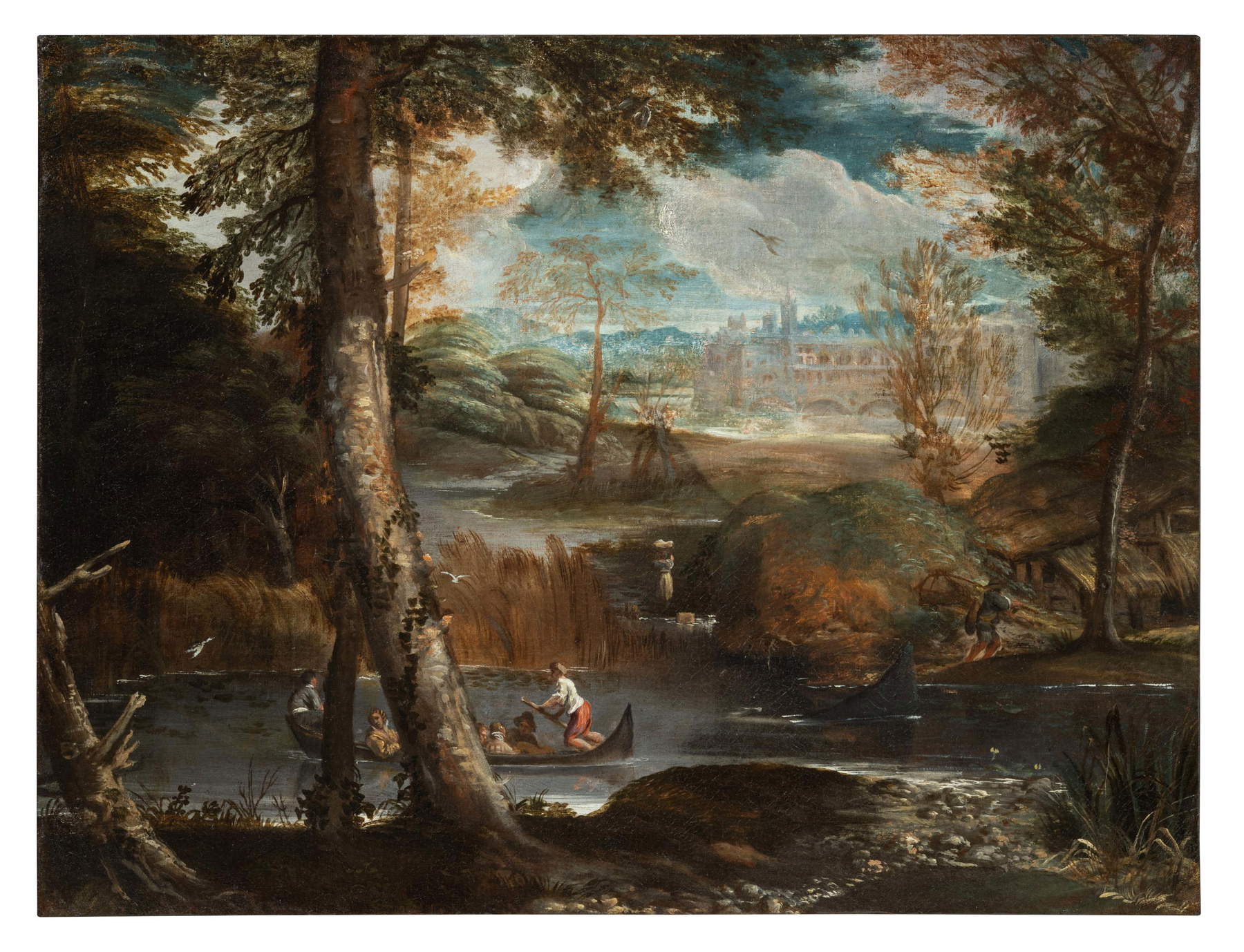 Annibale Carracci, River Landscape with Boatmen (oil on canvas, 66 x 86 cm). Presented by: Alice Fine Art