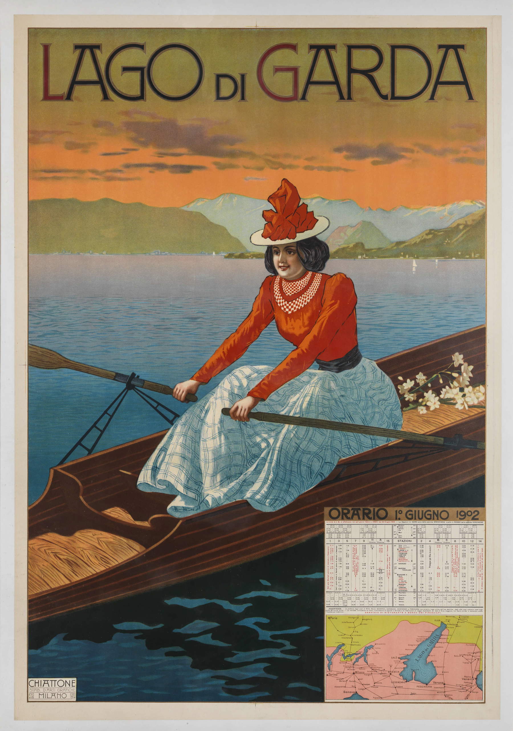 Anónimo, Lago de Garda (Officina d&rsquo;Arti Grafiche Chiattone, Milán, 1902; cromolitografía sobre papel, 100 x 70 cm; colección privada)