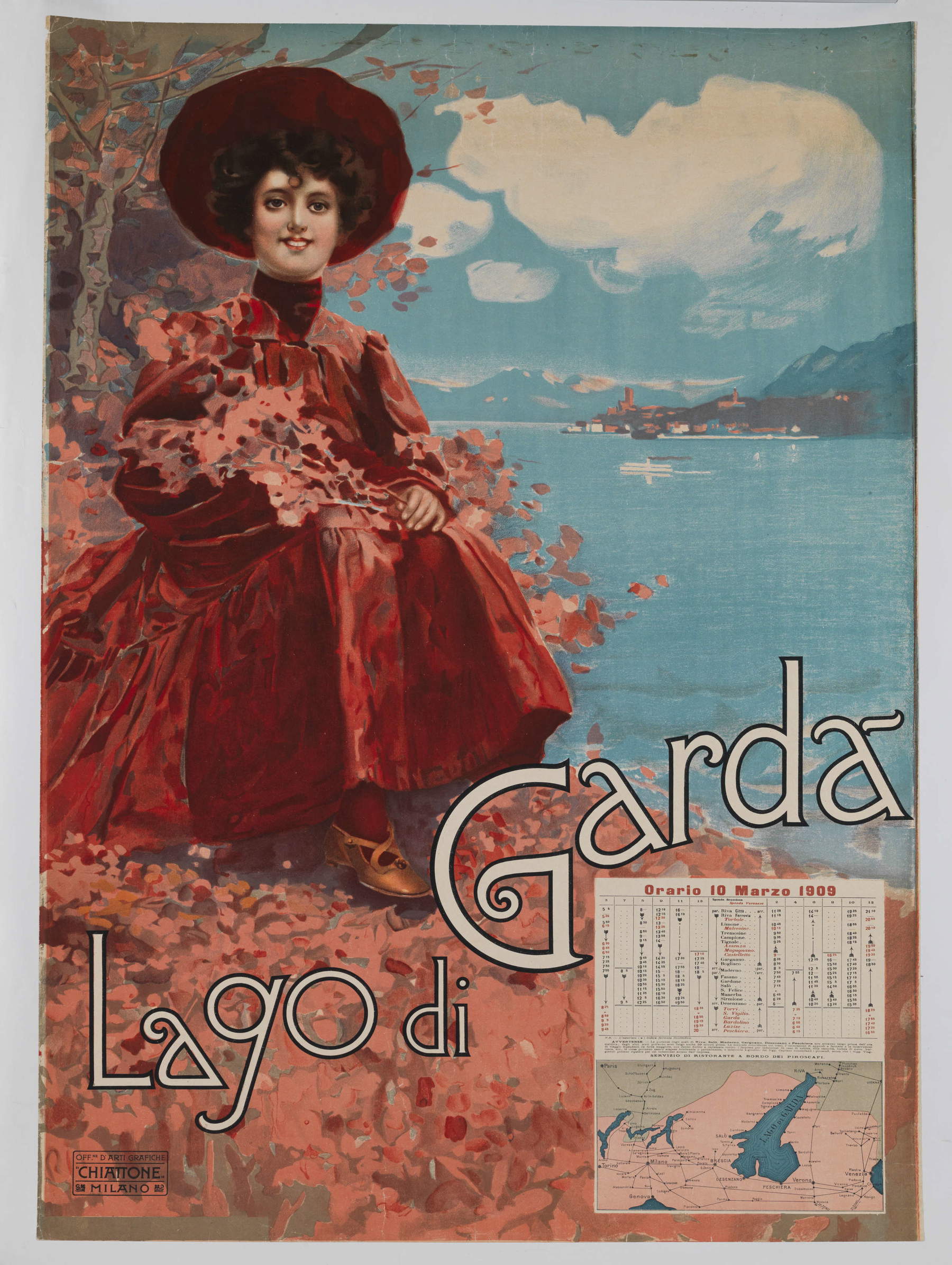 Anónimo, Lago de Garda (1909; cromolitografía sobre papel, 100 x 70 cm; colección privada)