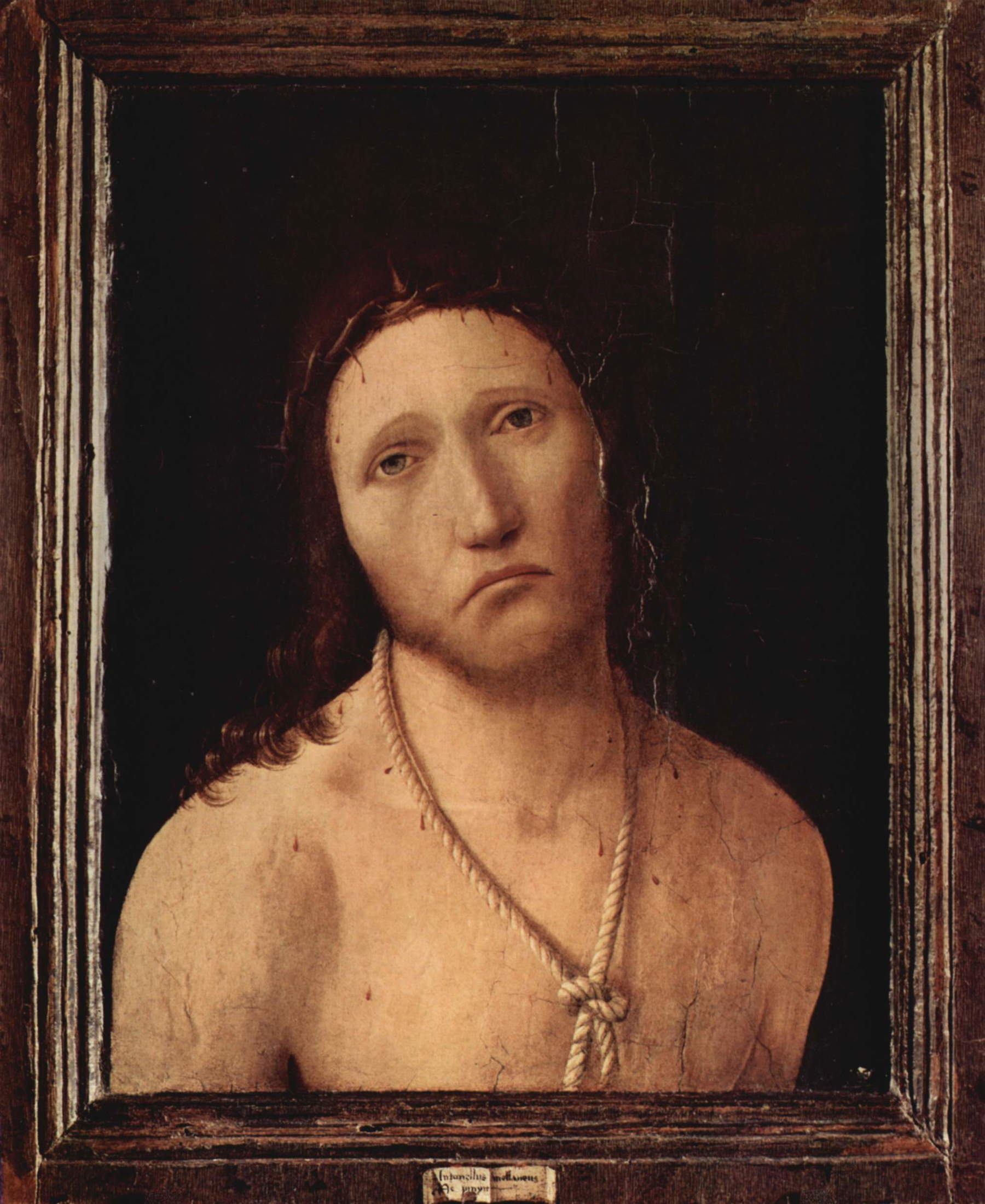 Antonello da Messina, Ecce Homo (1473; oil on panel, 48.5 x 38 cm; Piacenza, Alberoni College)