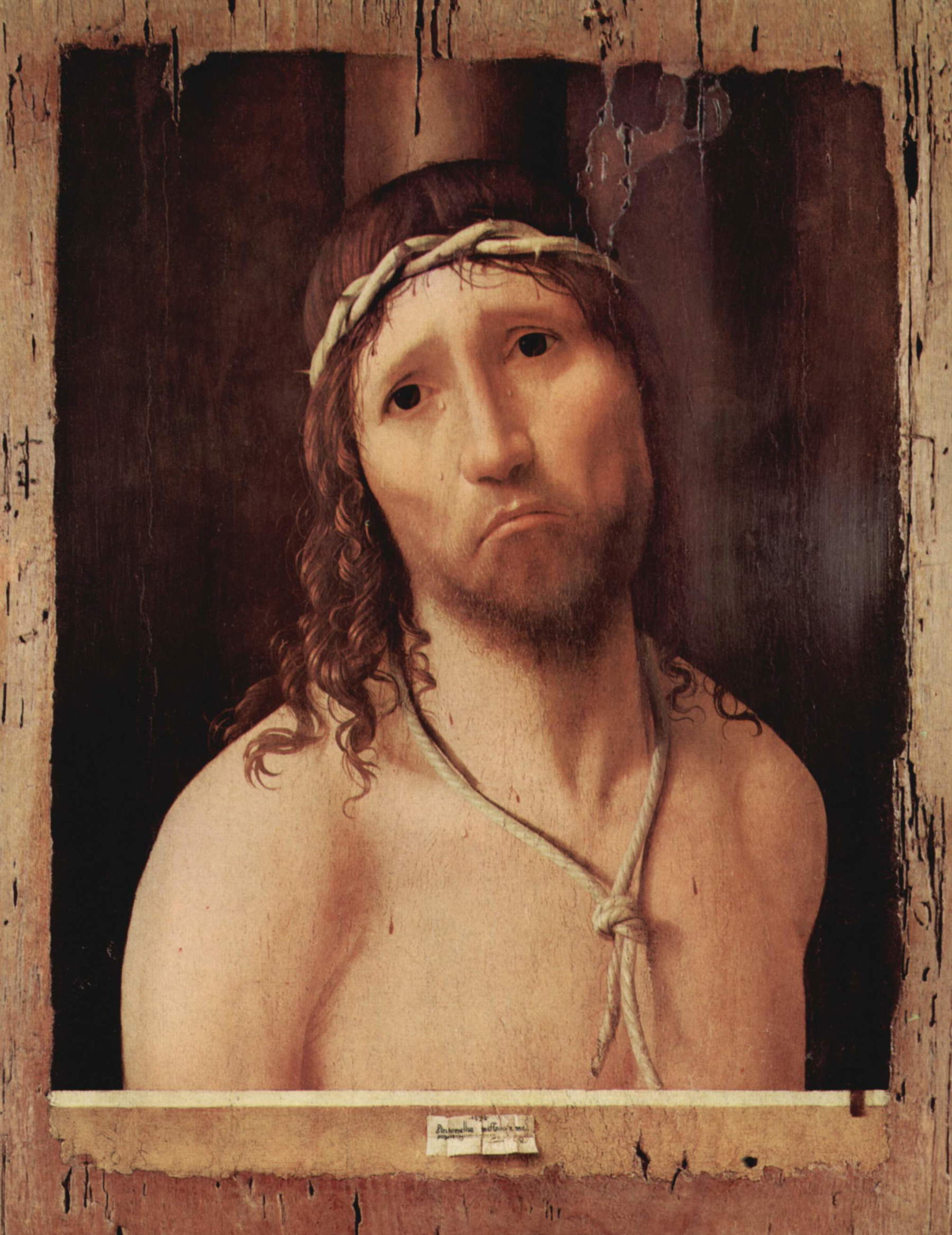 Antonello da Messina, Ecce Homo (c. 1470; oil on panel, 39.7 x 32.7 cm; Genoa, National Gallery of Liguria, Palazzo Spinola)