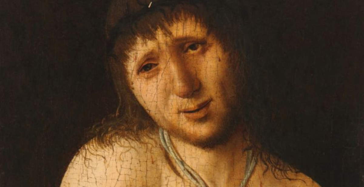 Antonello da Messina, Ecce Homo, recto (c. 1470; tempera on panel, 20.3 x 14.9 cm)