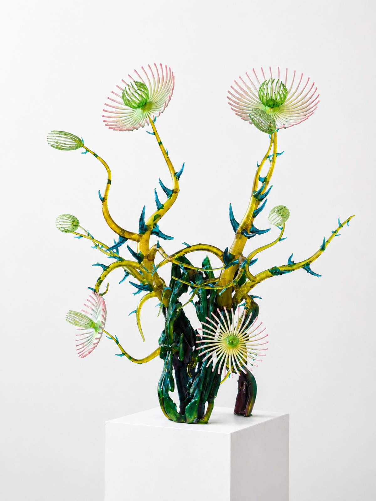 Antonio Barbieri, Chimera (reptilia) &ndash; view of the exhibition *La materia della vita*, Palazzo Pretorio, Certaldo (2026; 3D scans, FDM and SLA 3D printing, steel, oil paint, epoxy resin, pigments, 98 x 54 x 87 cm). Courtesy of the artist