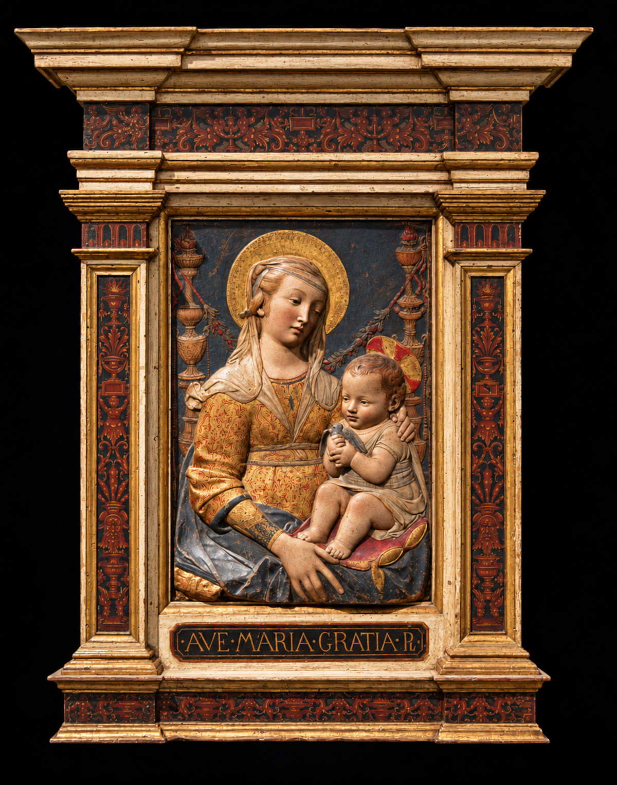 Antonio Rossellino, La Madonna delle candelabre (1457&ndash;1461 circa; bassorilievo in stucco con policromia e doratura originali). Presentato da: Altomani &amp; Sons