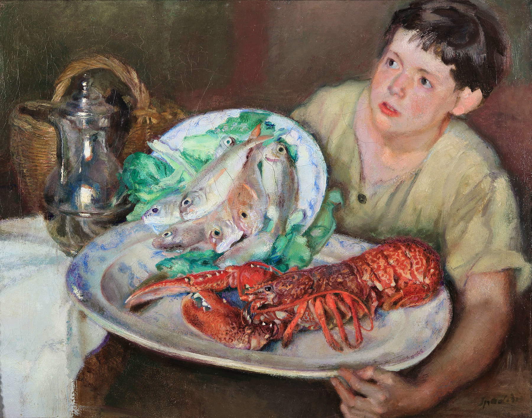 Armando Spadini, Boy with a Lobster (1922; oil on canvas, 61 x 78 cm; private collection). Courtesy of Enrico Gallerie d'Arte