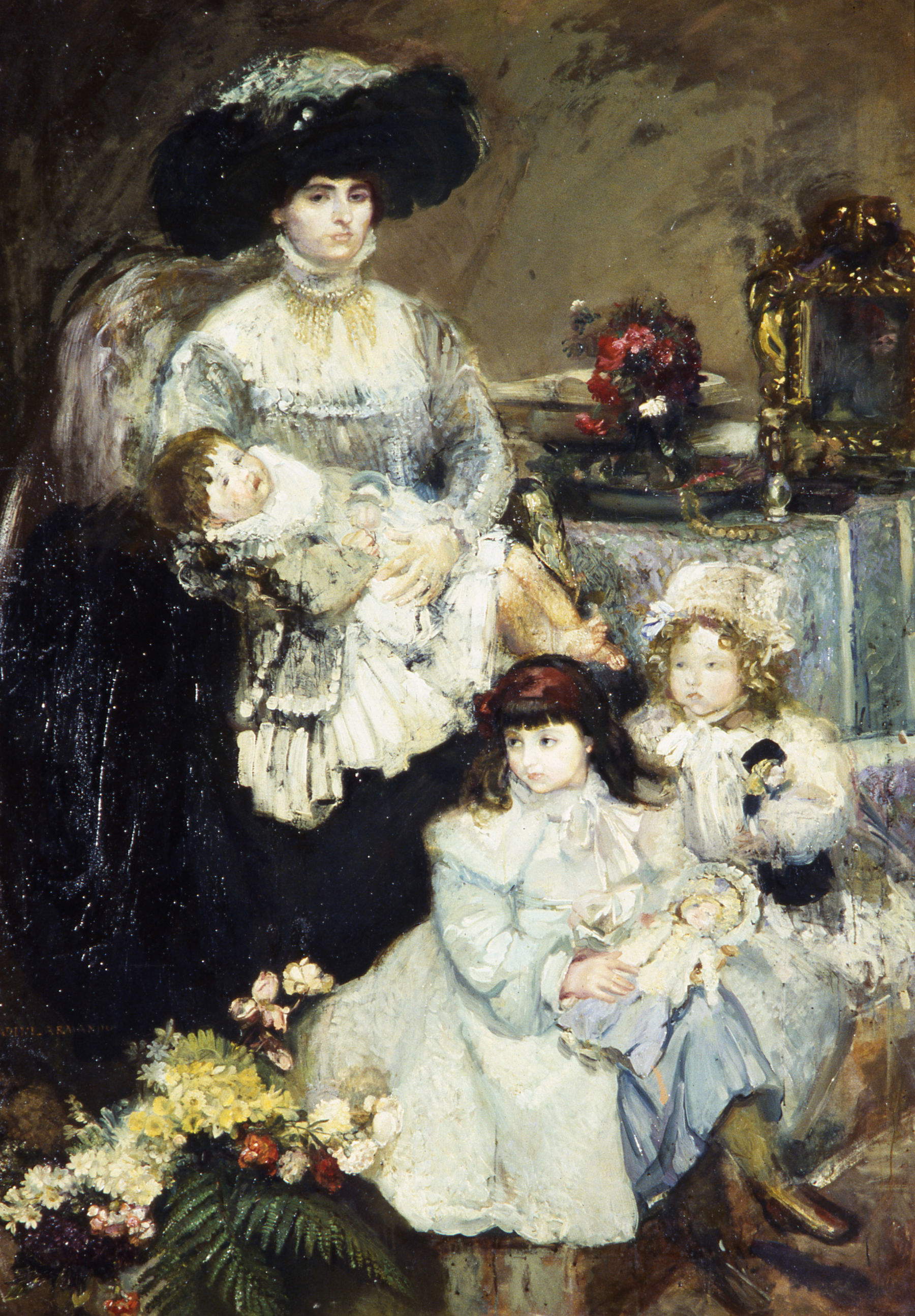 Armando Spadini, Portrait of the wife of painter Adolfo De Carolis with daughters (1908; oil on canvas, 201 x 141 cm; Piacenza, Galleria d'Arte Moderna Ricci Oddi)