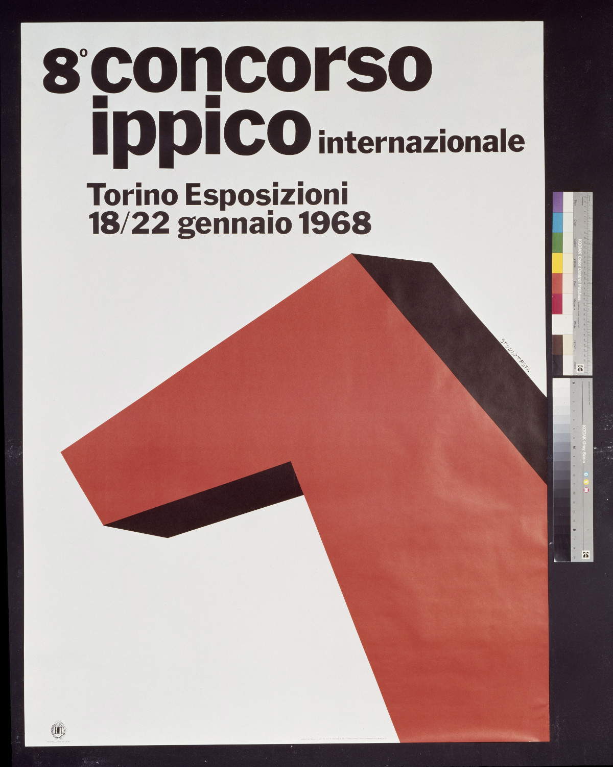8. Internationaler Pferdewettbewerb (1968; Buchdruck auf Papier, auf Leinwand und Rahmen montiert, 140 x 100 cm). Mit freundlicher Genehmigung von Gemma De Angelis Testa und TestaperTesta. Bildnachweis: Scan vom Original-Farbfoto, Digichrome &copy; Testa per Testa