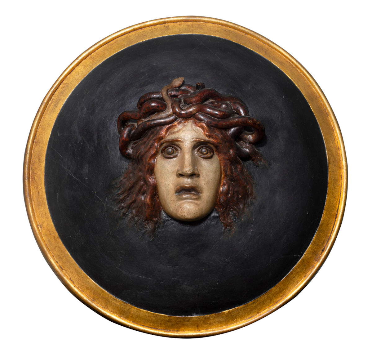 Arnold B&ouml;cklin, Bouclier avec tête de Méduse (fin du XIXe siècle ; plâtre peint ; collection privée)