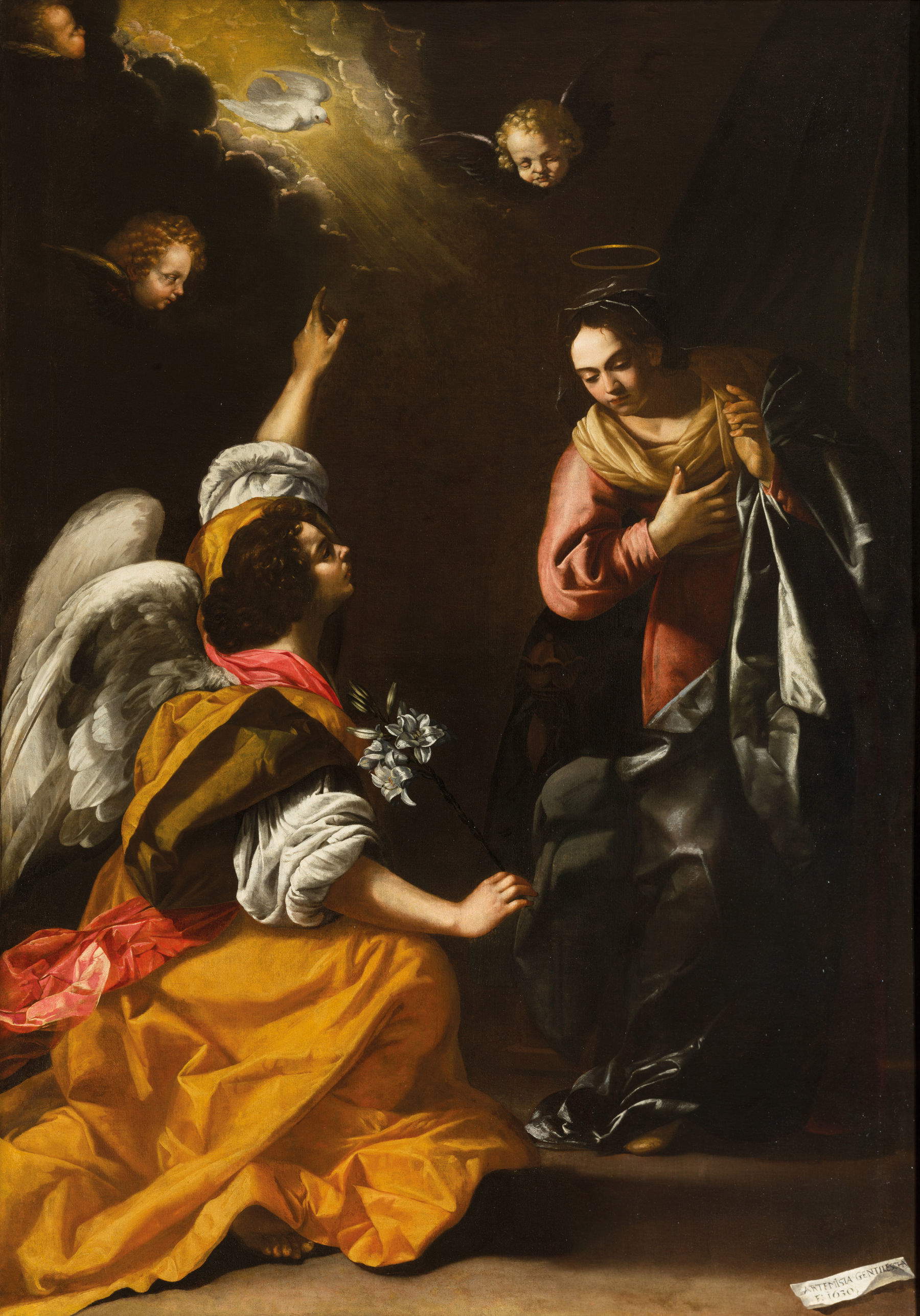 Artemisia Gentileschi, The Annunciation (1630; oil on canvas, 257 x 179 cm; Naples, Capodimonte Museum and Royal Park)