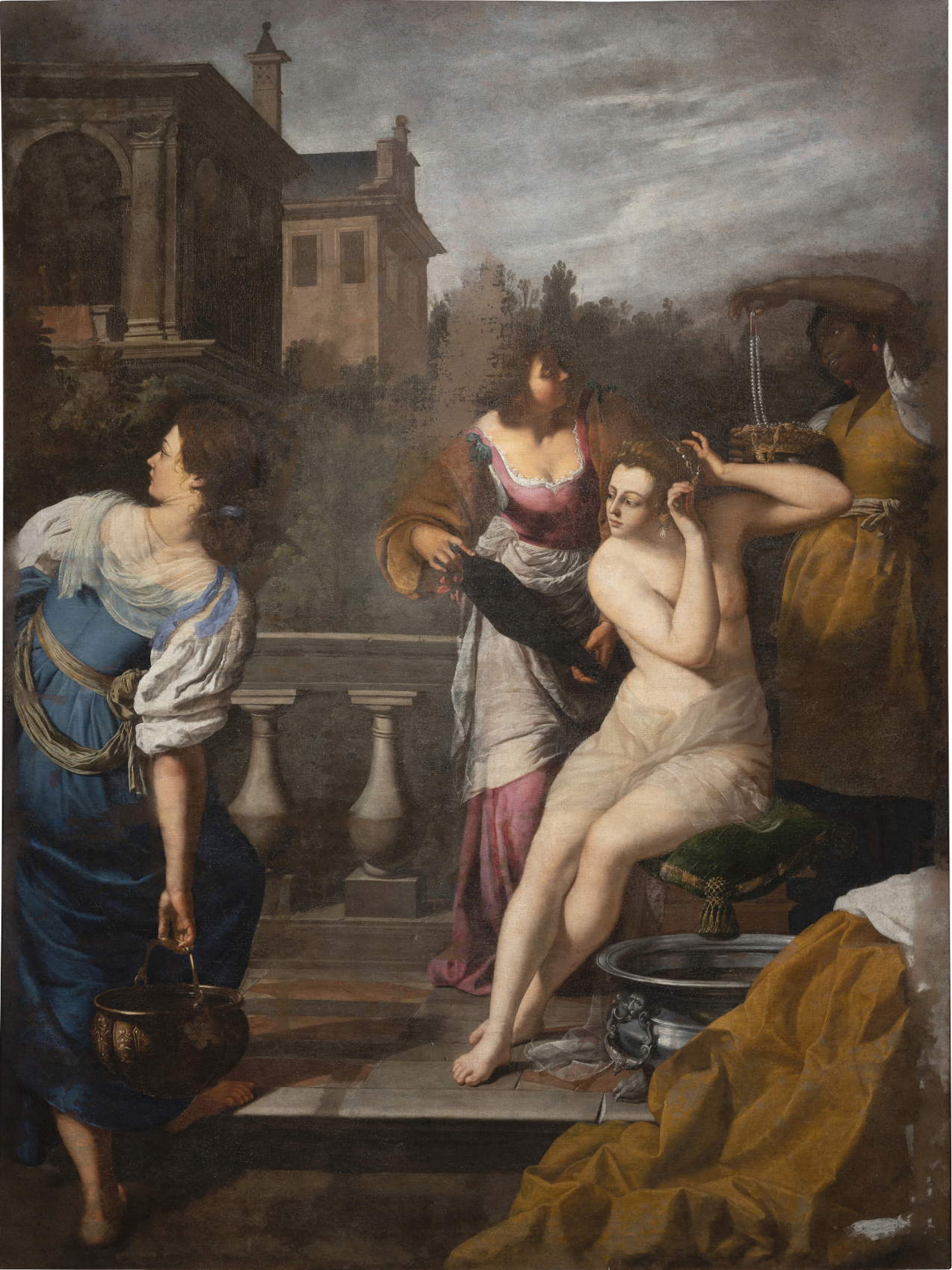 Artemisia Gentileschi, Betsabea al bagno (1645-1652 circa; olio su tela, 286 x 214 cm; Firenze, Gallerie degli Uffizi, Galleria Palatina, sala di Berenice)