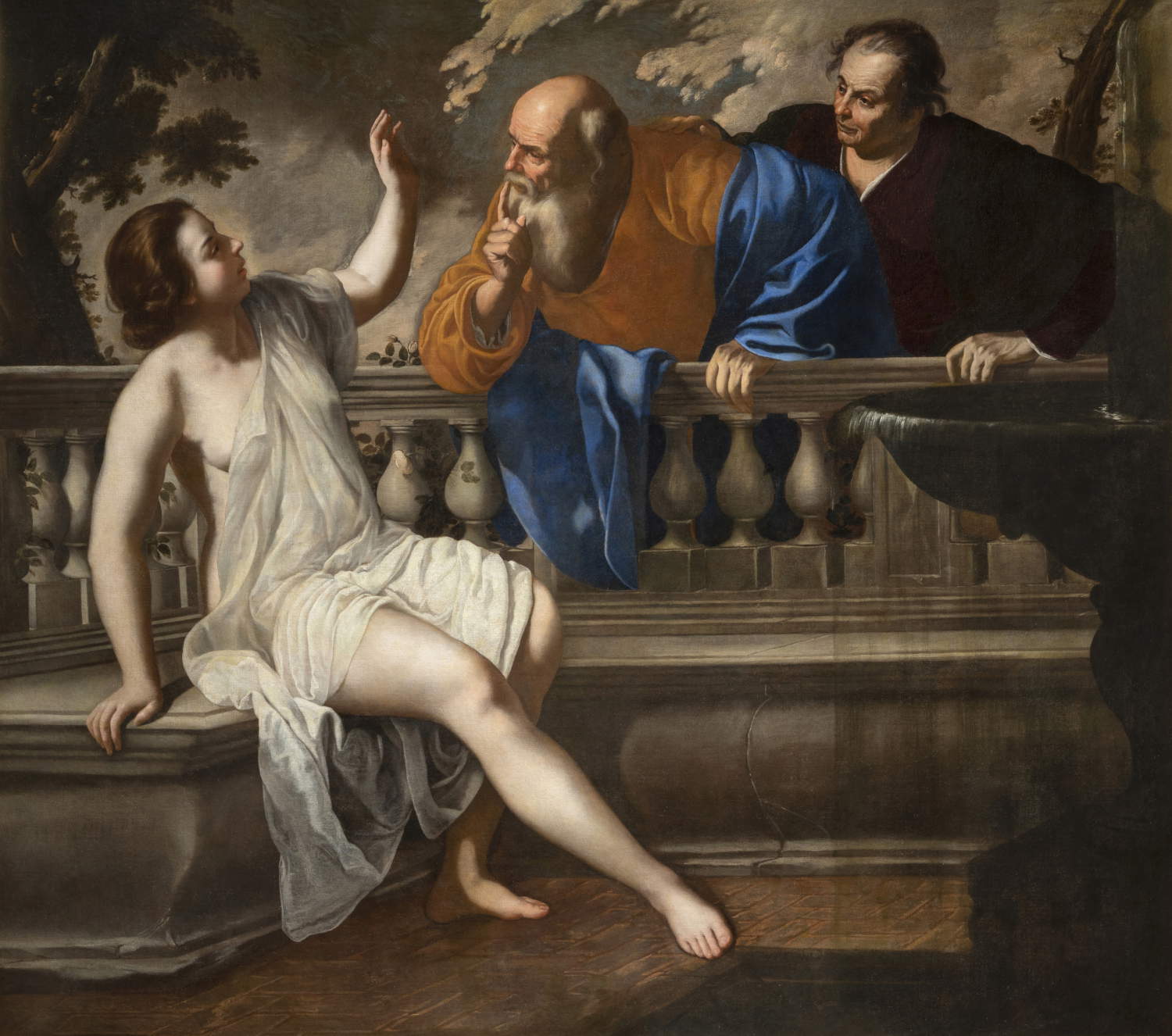 Artemisia Gentileschi, Susanna e i vecchioni (1652; olio su tela, 200,3 x 225,6 cm; Bologna, Pinacoteca Nazionale, Polo Museale dell&rsquo;Emilia Romagna). Su concessione del Ministero della Cultura - Archivio Fotografico dei Musei Nazionali di Bologna - Direzione regionale Musei Nazionali Emilia Romagna